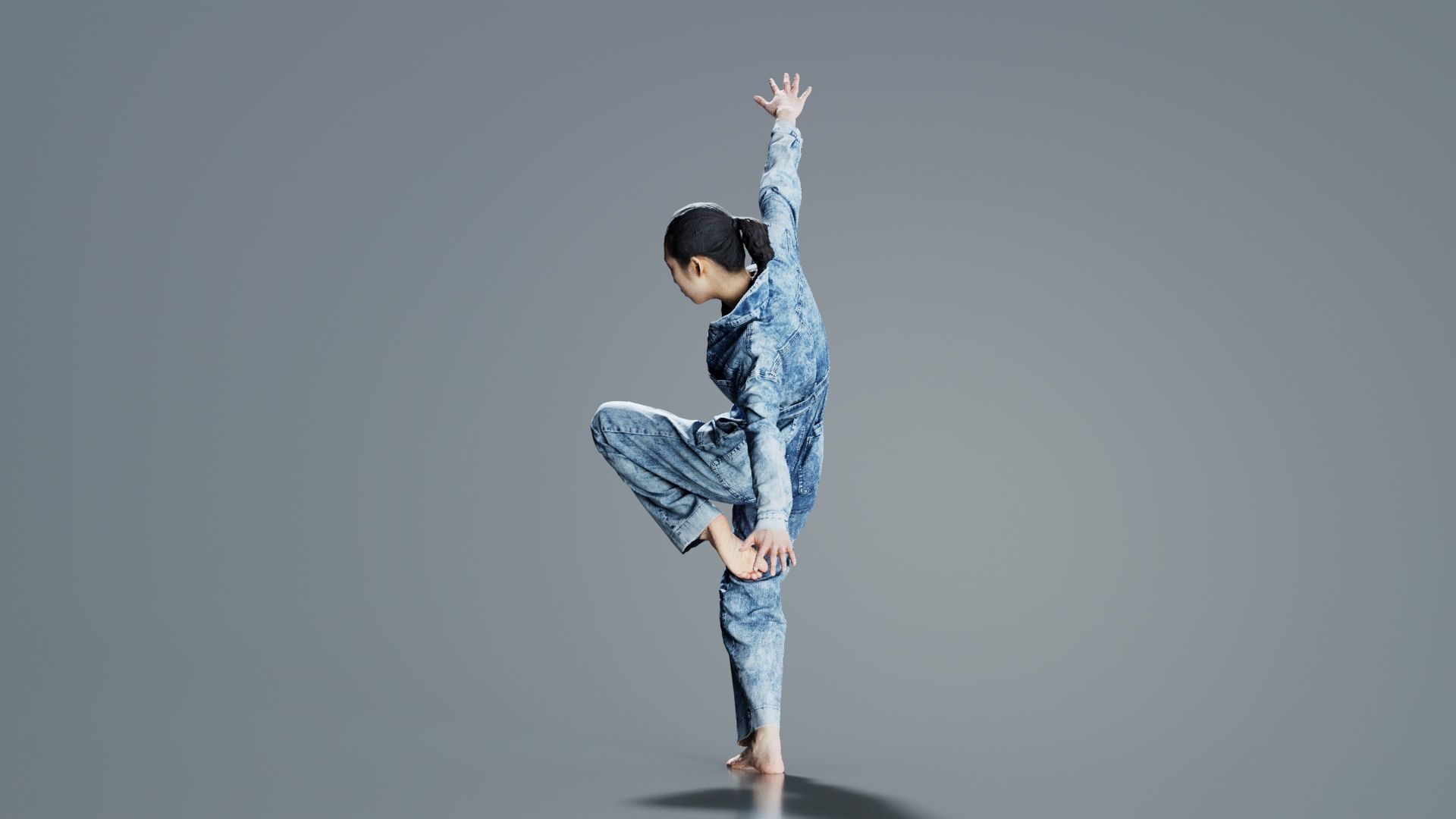 Asian Woman Wearing Jeans Salopet 037 Low-poly 3D model_7