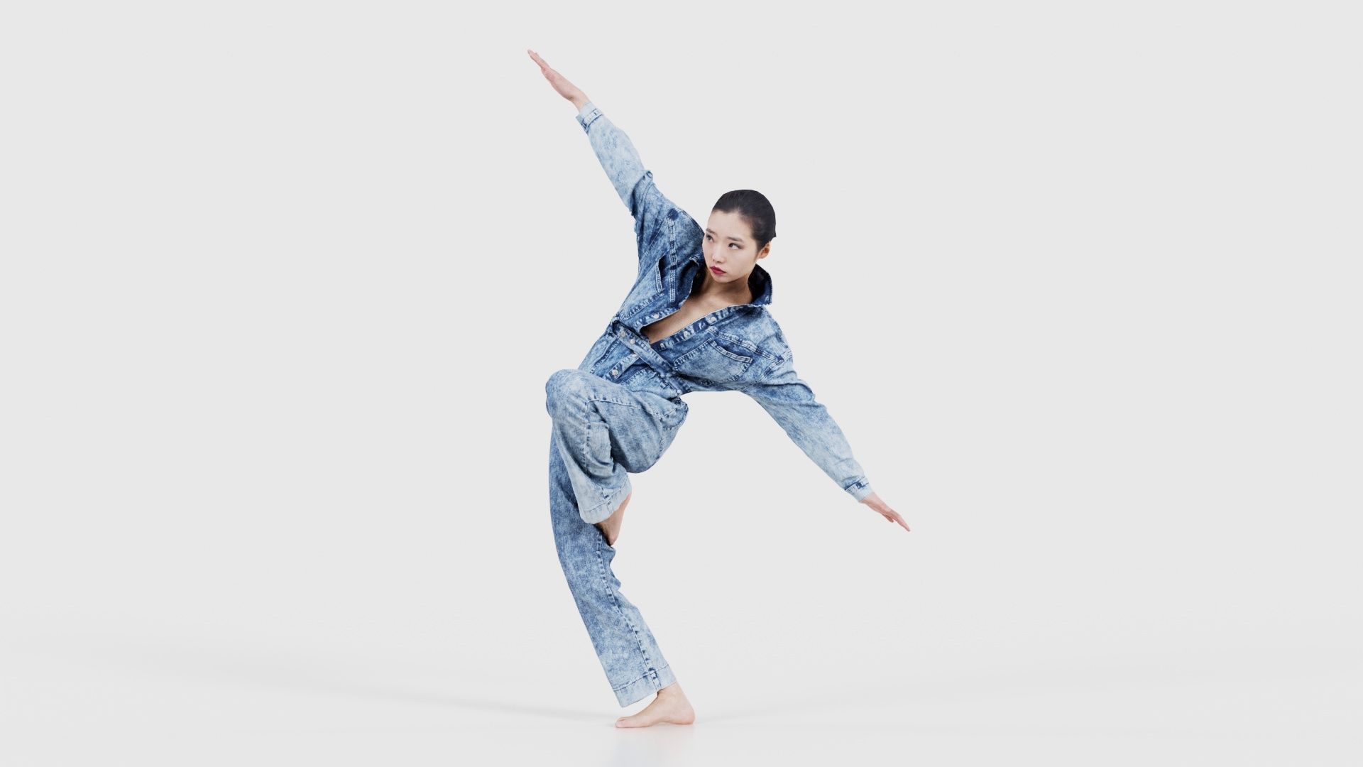 Asian Woman Wearing Jeans Salopet 037 Low-poly 3D model_15