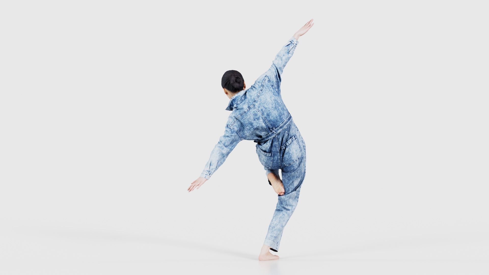 Asian Woman Wearing Jeans Salopet 037 Low-poly 3D model_22