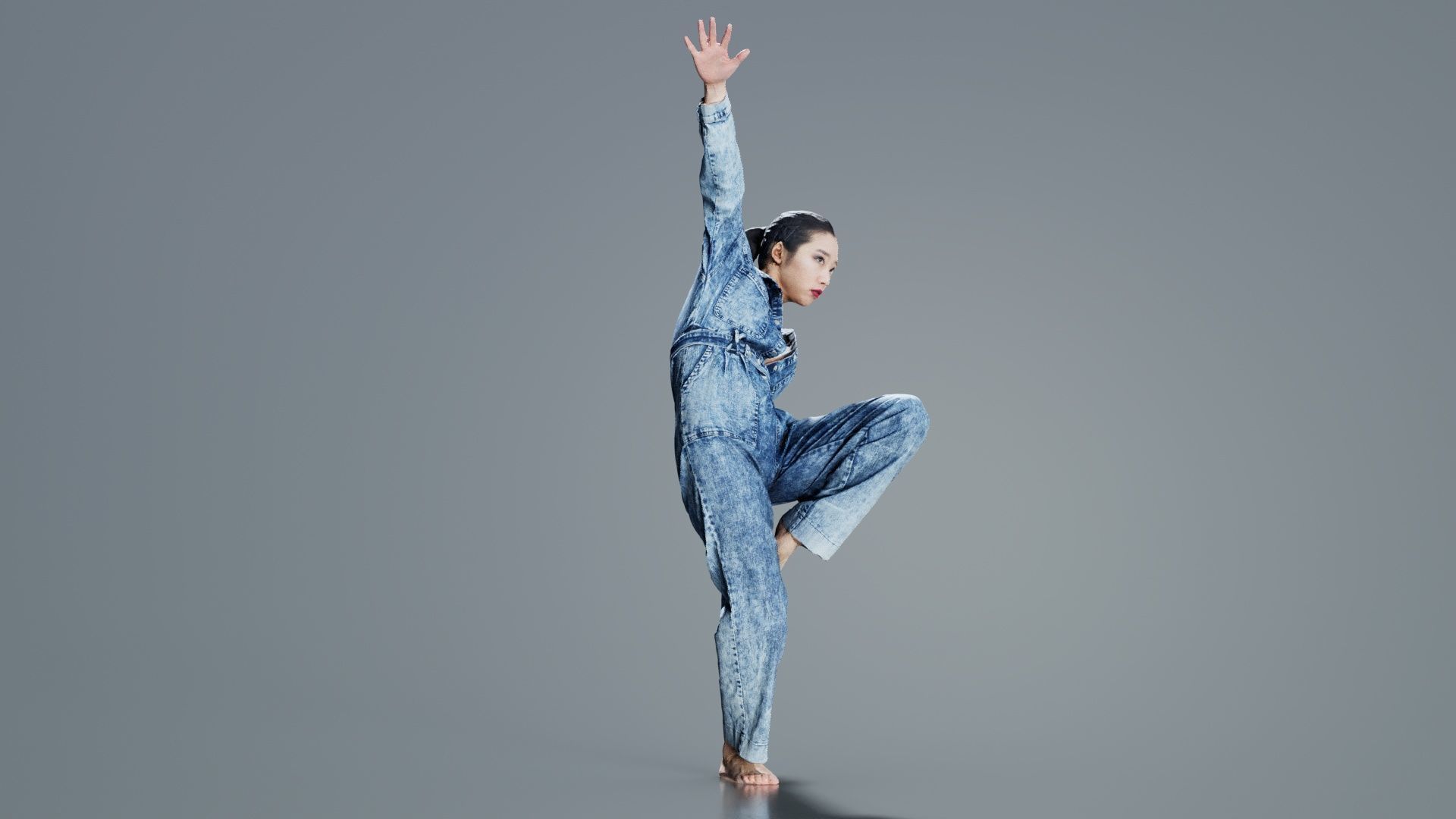 Asian Woman Wearing Jeans Salopet 037 Low-poly 3D model_6