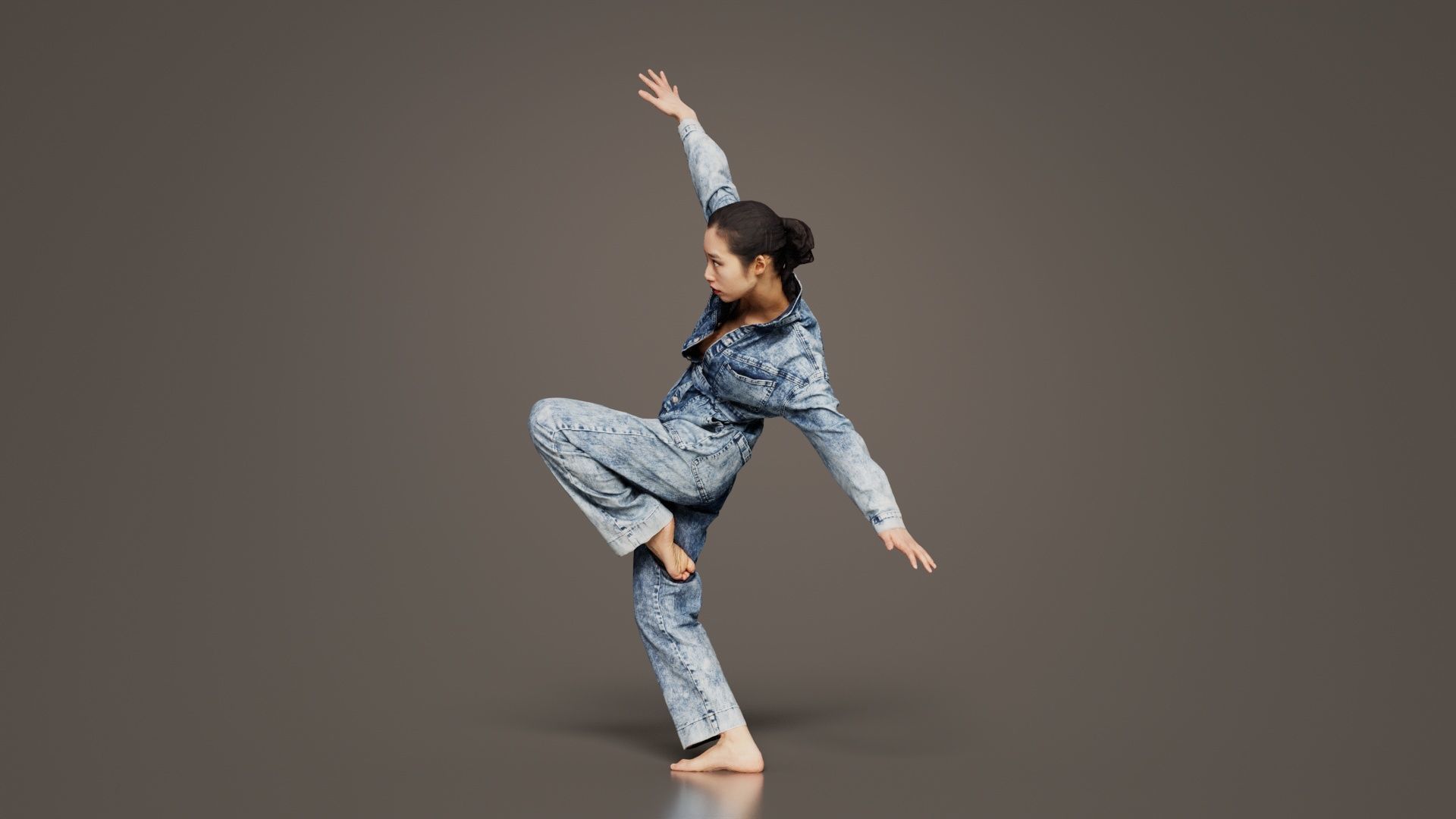 Asian Woman Wearing Jeans Salopet 037 Low-poly 3D model_2