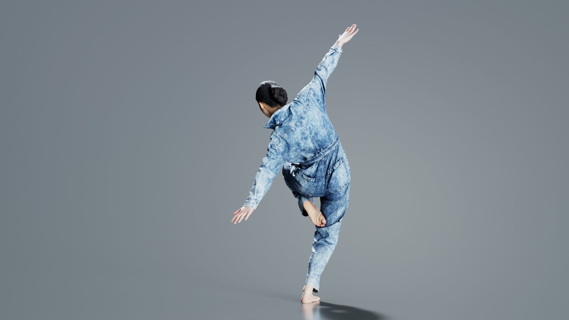 Asian Woman Wearing Jeans Salopet 037 Low-poly 3D model_5