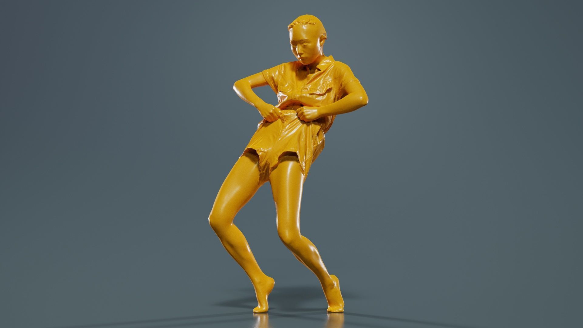 Asian Woman Wearing Light Blue Jeans 014 Low-poly 3D model_12