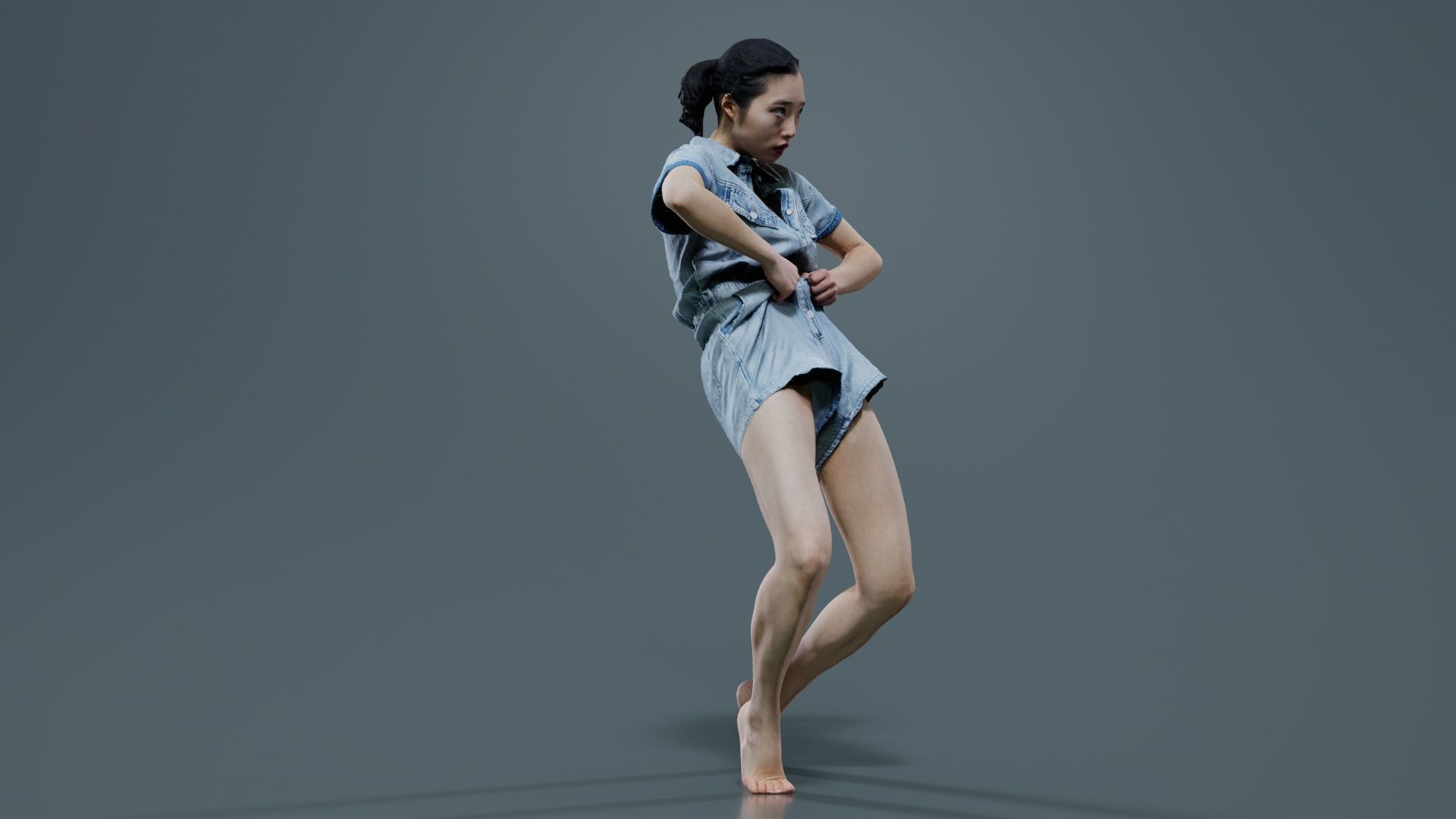 Asian Woman Wearing Light Blue Jeans 014 Low-poly 3D model_6