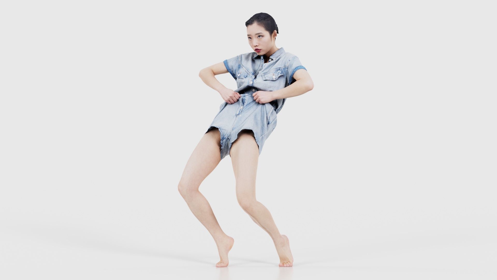 Asian Woman Wearing Light Blue Jeans 014 Low-poly 3D model_15