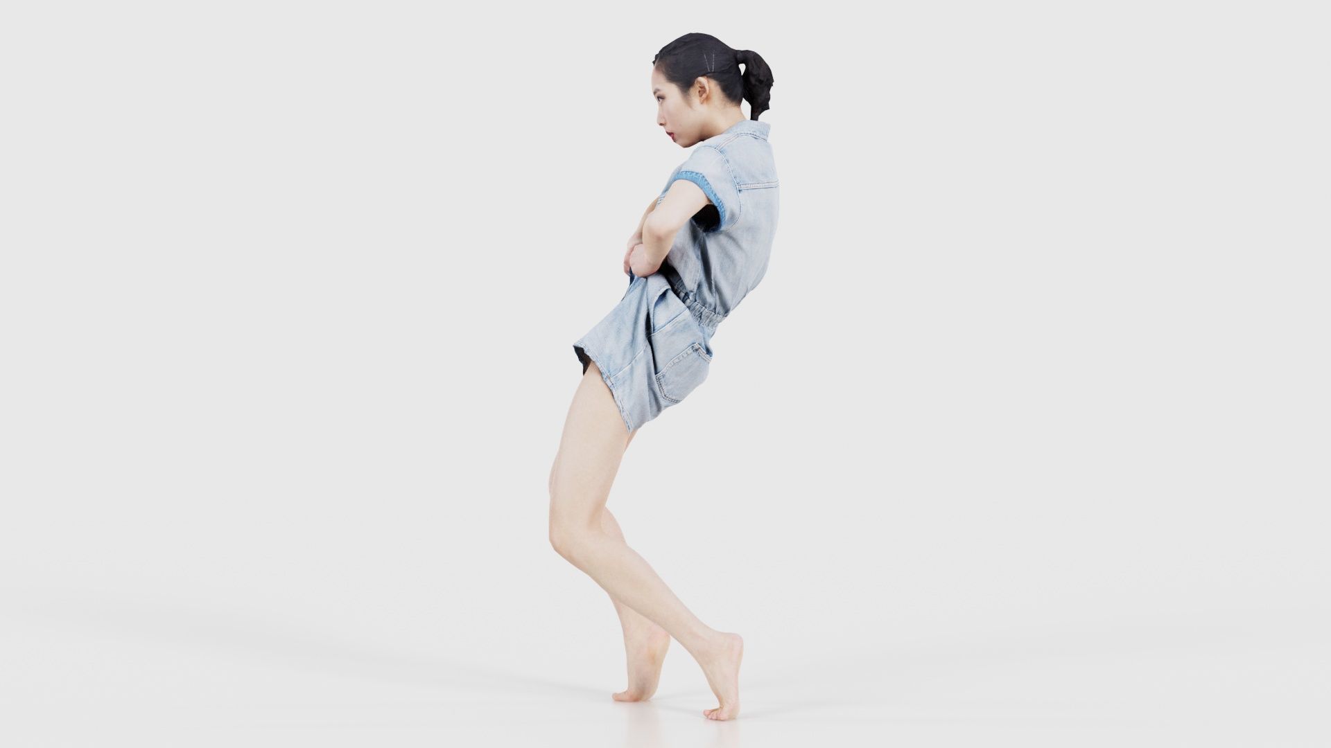 Asian Woman Wearing Light Blue Jeans 014 Low-poly 3D model_25