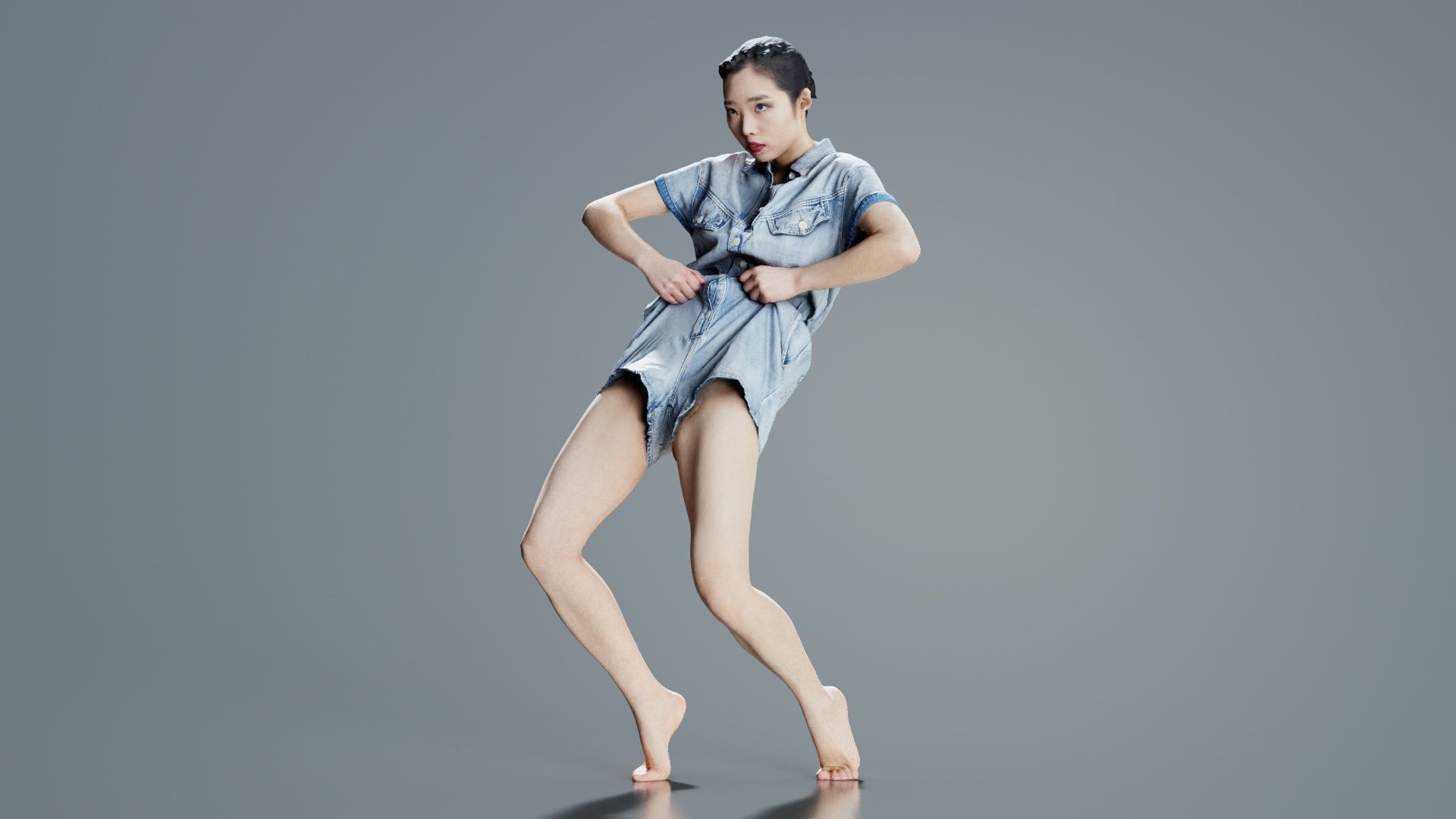 Asian Woman Wearing Light Blue Jeans 014 Low-poly 3D model_7