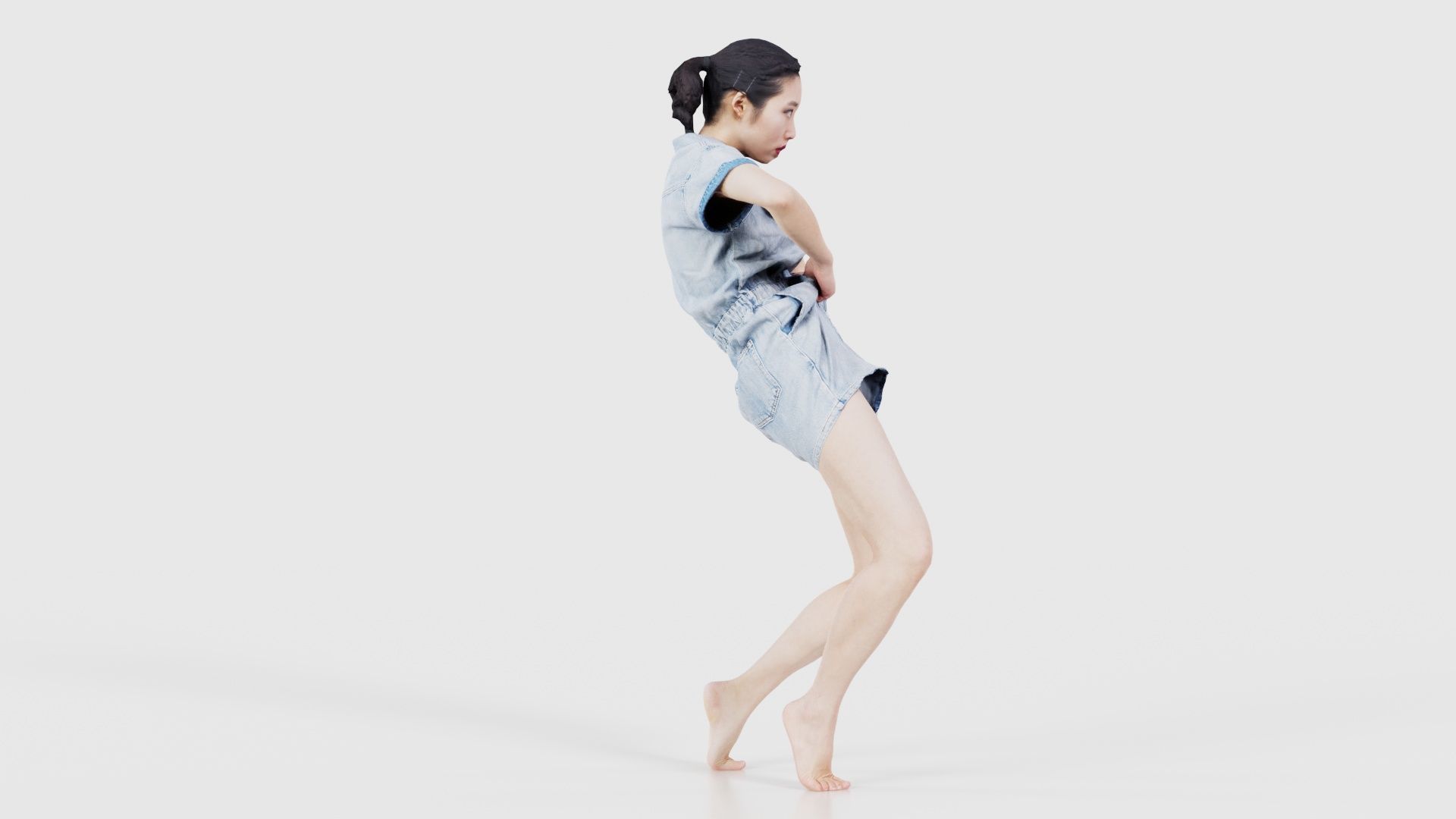 Asian Woman Wearing Light Blue Jeans 014 Low-poly 3D model_19