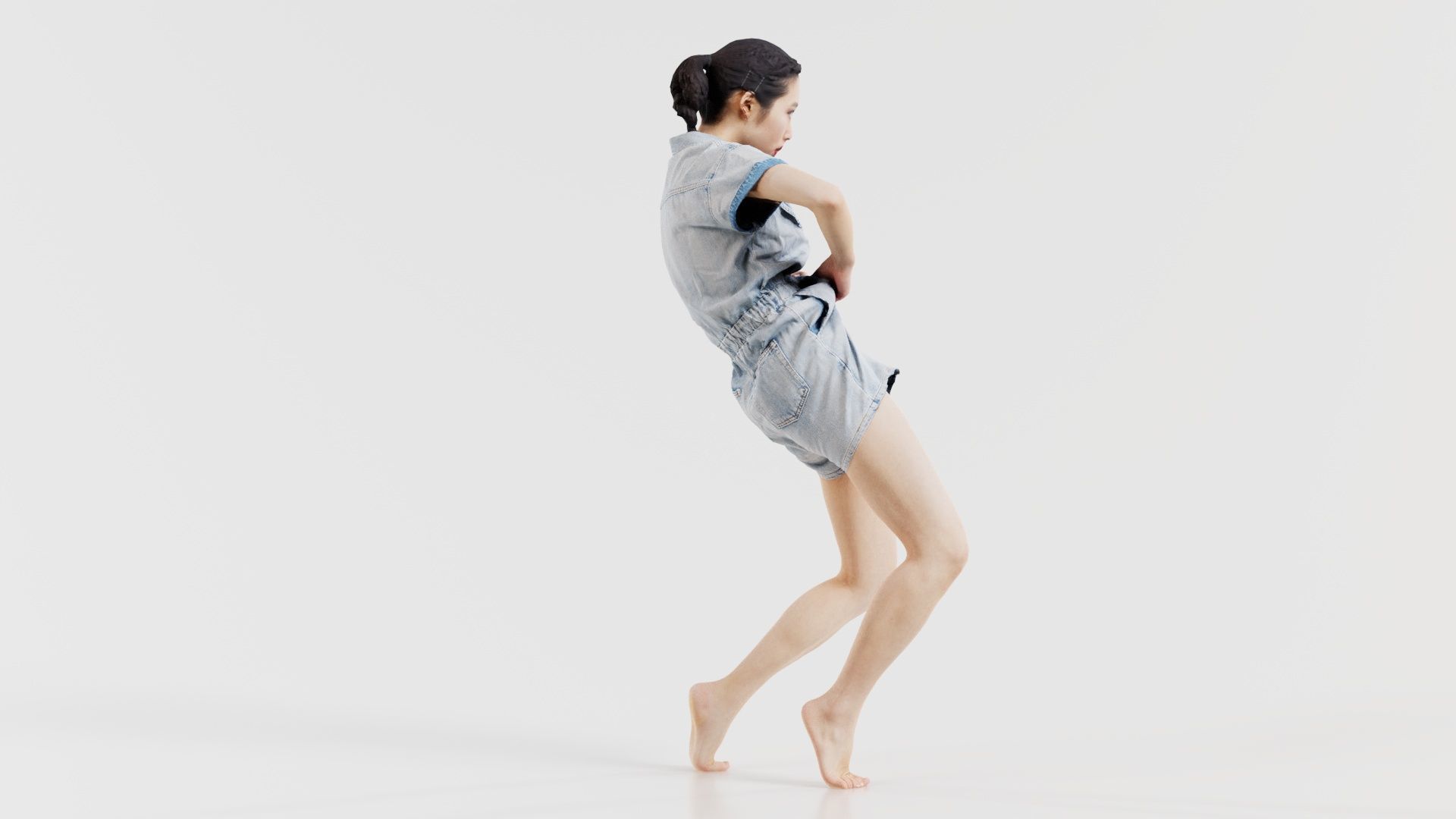 Asian Woman Wearing Light Blue Jeans 014 Low-poly 3D model_2