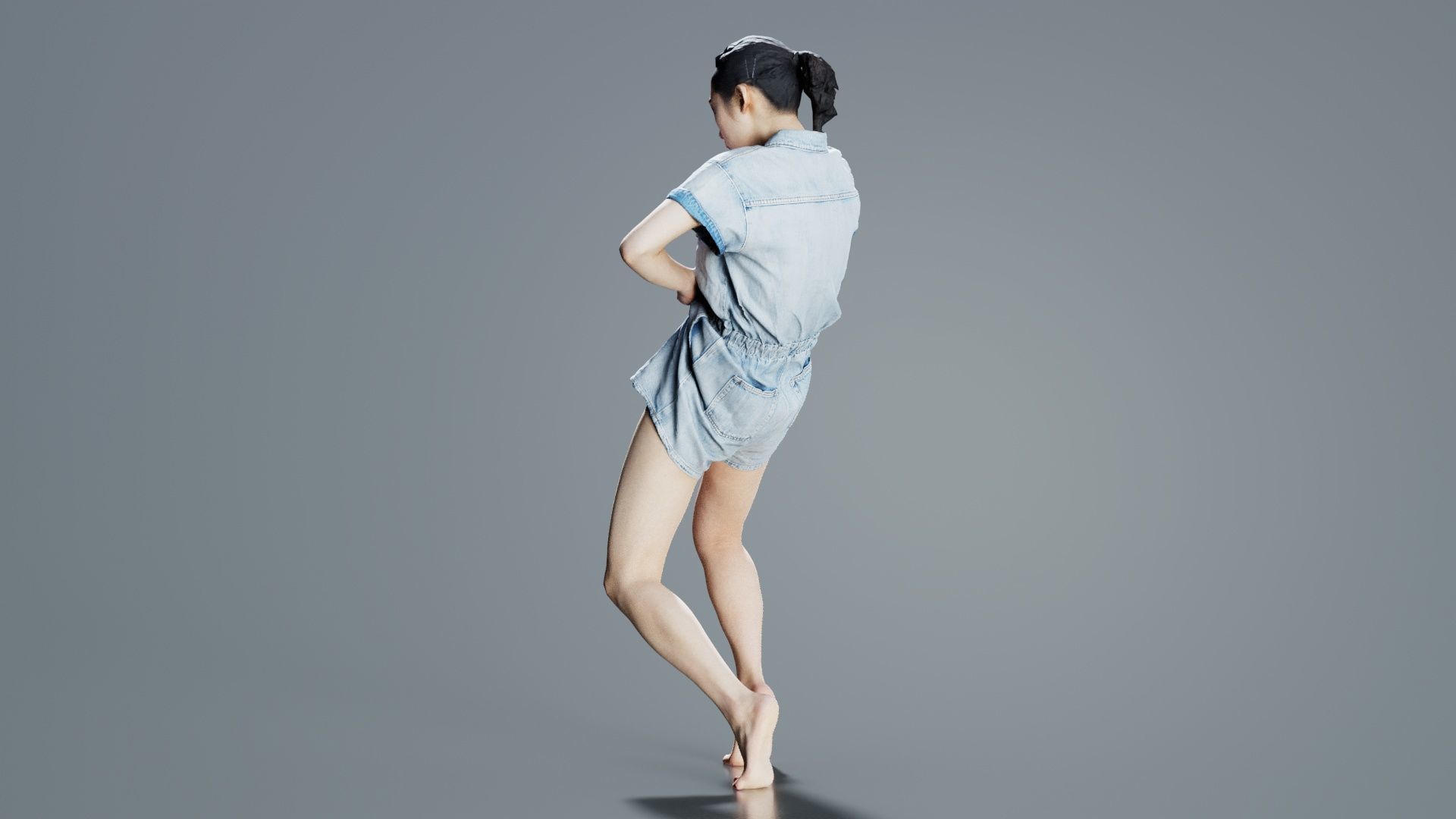 Asian Woman Wearing Light Blue Jeans 014 Low-poly 3D model_4