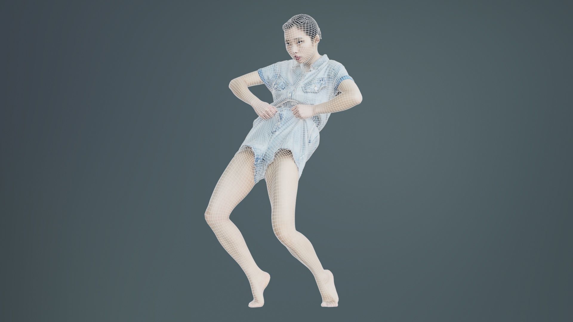 Asian Woman Wearing Light Blue Jeans 014 Low-poly 3D model_9