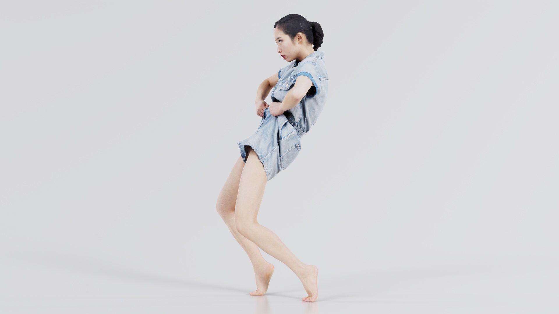 Asian Woman Wearing Light Blue Jeans 014 Low-poly 3D model_5