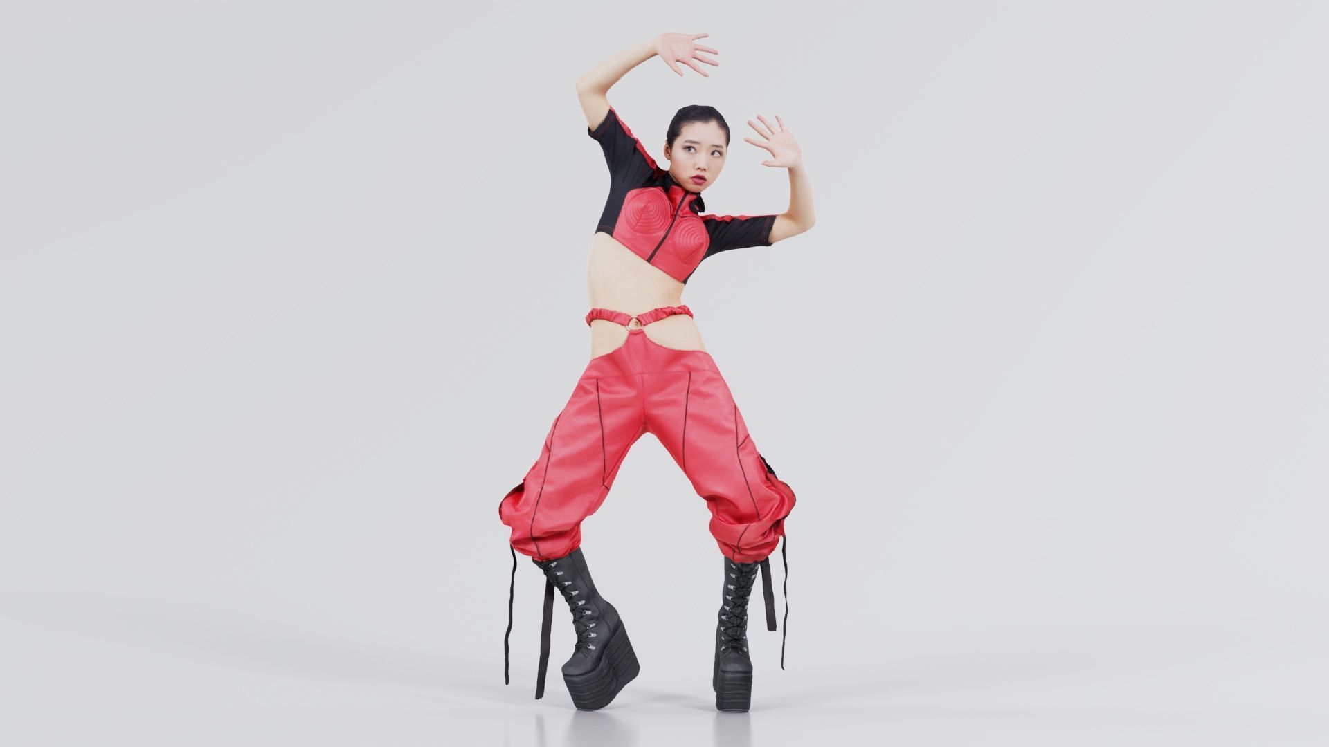 Asian Woman Wearing Motorbike Outfit 010 Low-poly 3D model_7