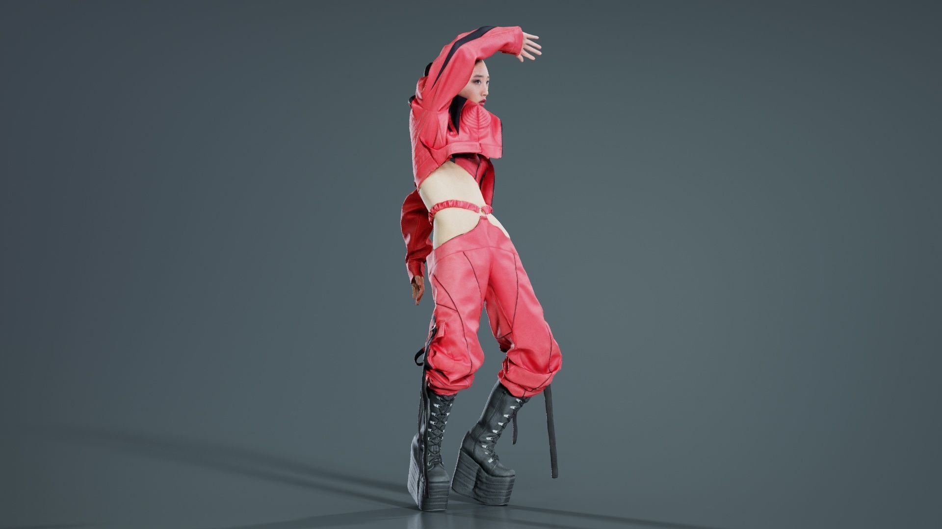 Asian Woman Wearing Motorbike Outfit 016 Low-poly 3D model_5