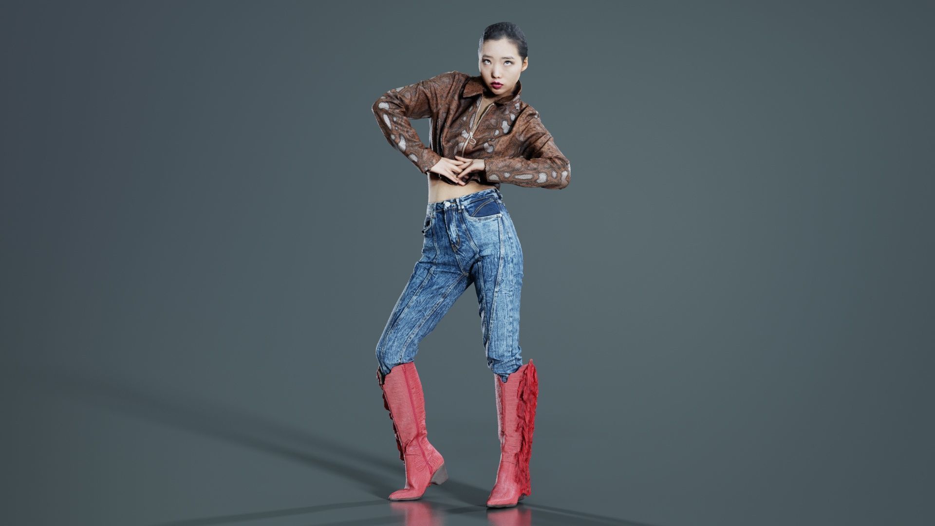 Asian Woman Wearing Red Boots 009 Low-poly 3D model_5
