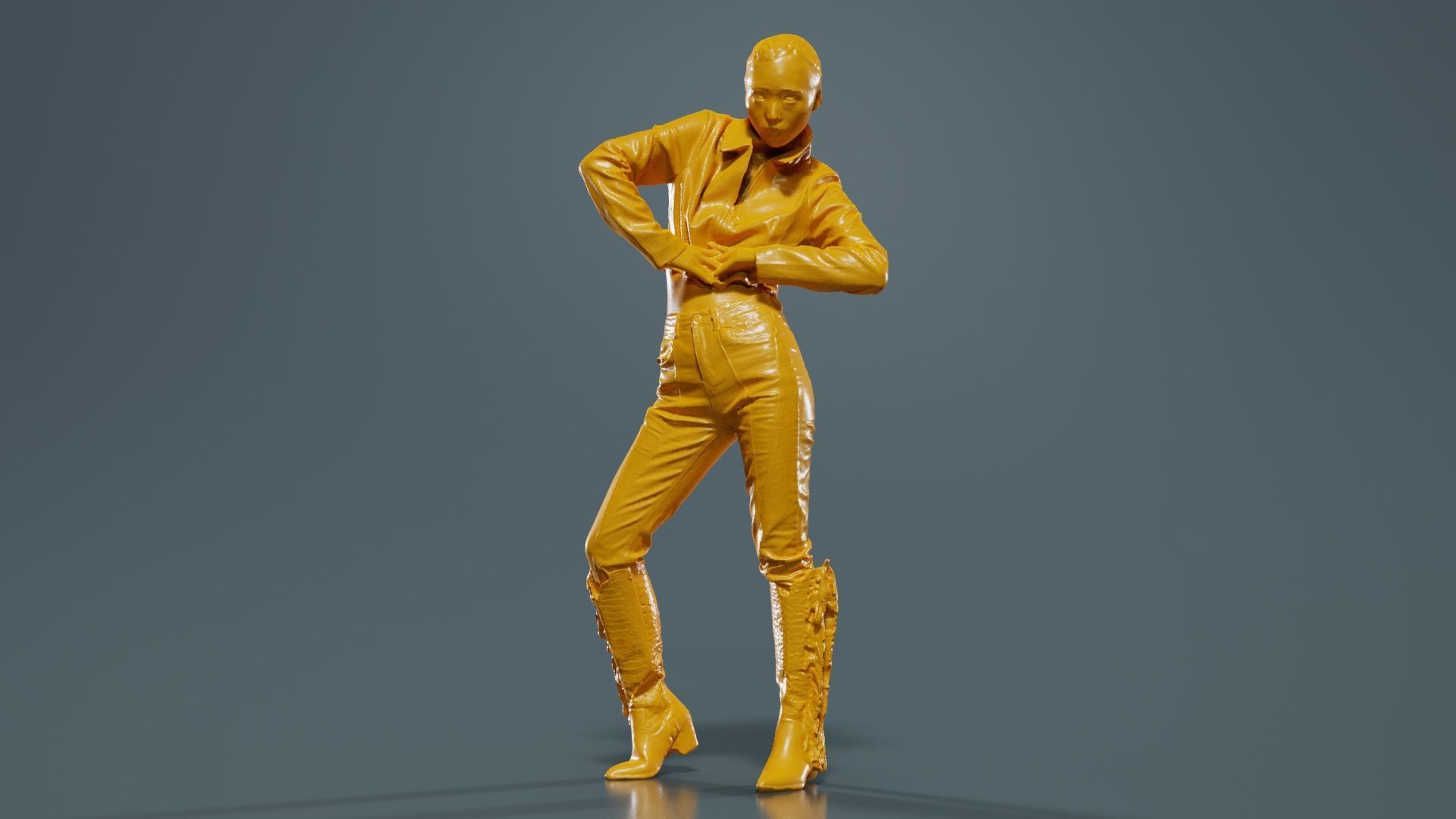 Asian Woman Wearing Red Boots 009 Low-poly 3D model_12