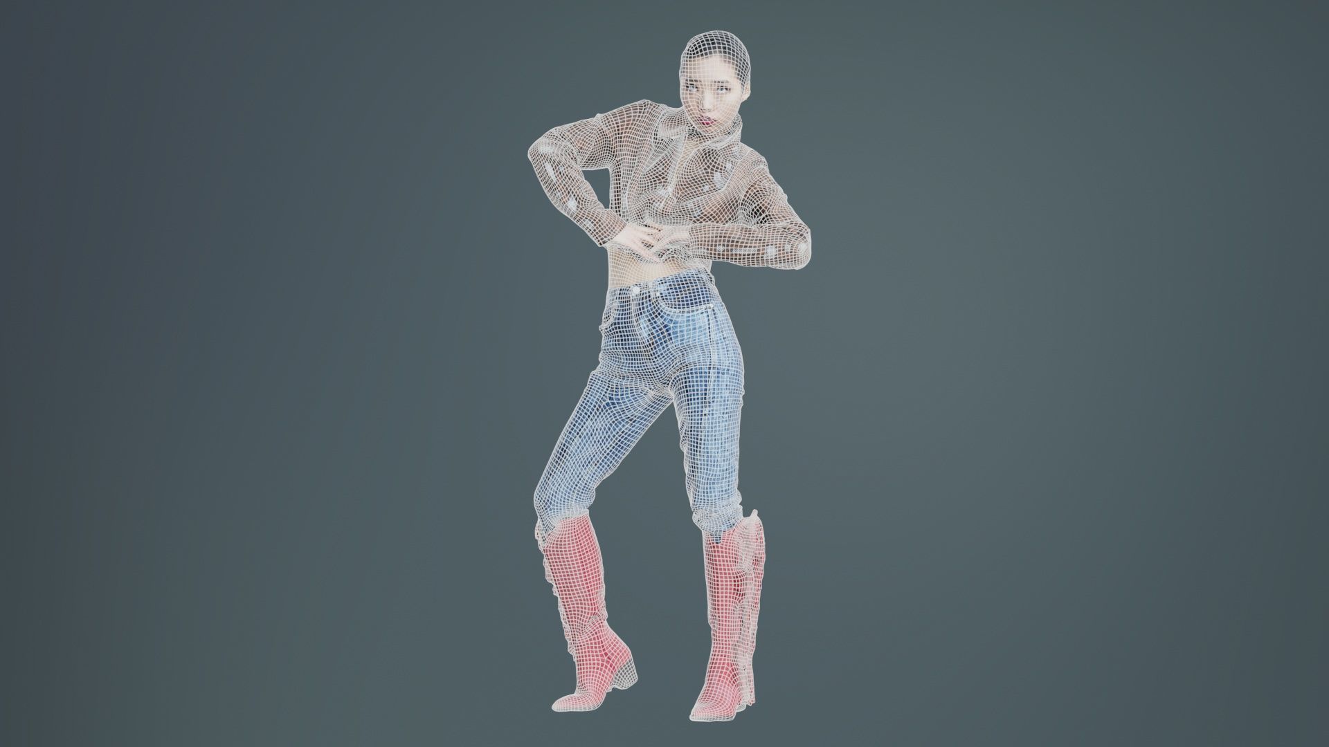 Asian Woman Wearing Red Boots 009 Low-poly 3D model_9