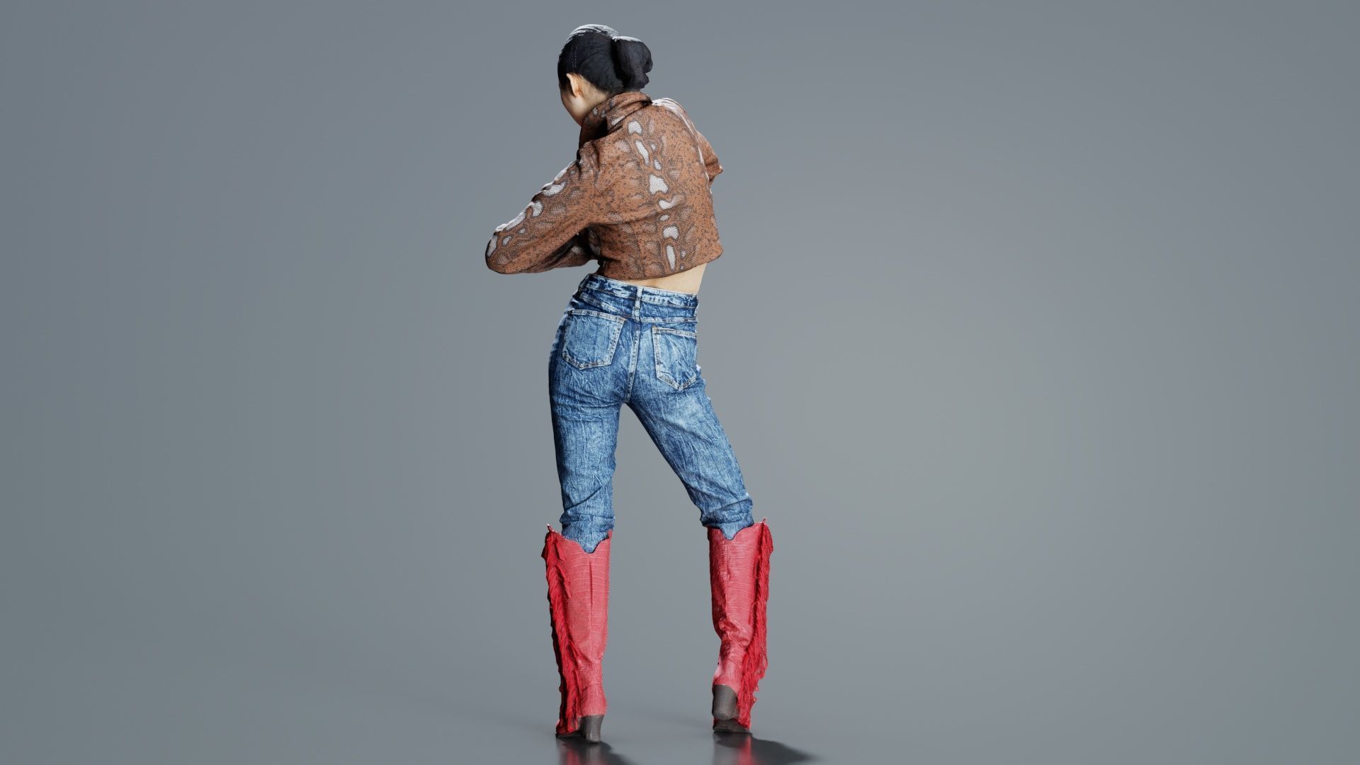 Asian Woman Wearing Red Boots 009 Low-poly 3D model_4