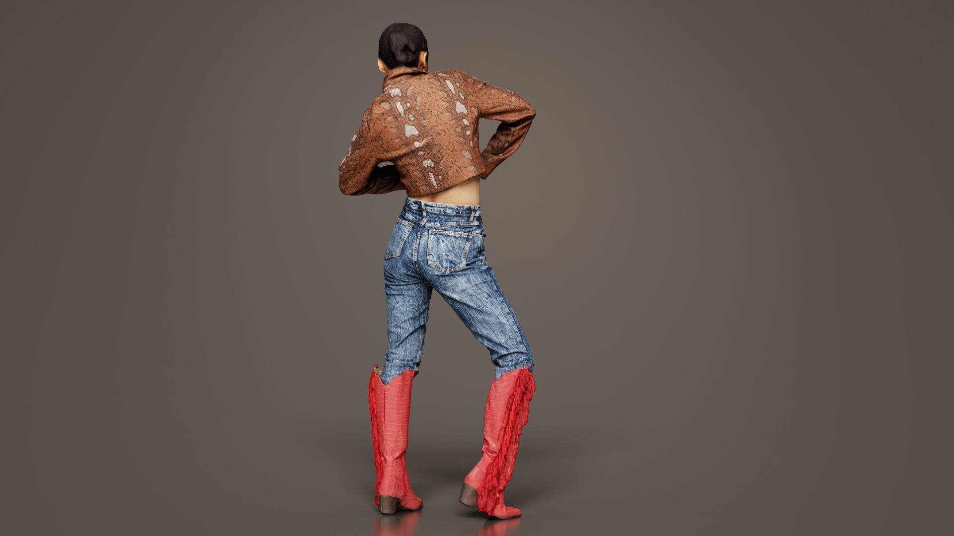 Asian Woman Wearing Red Boots 009 Low-poly 3D model_6