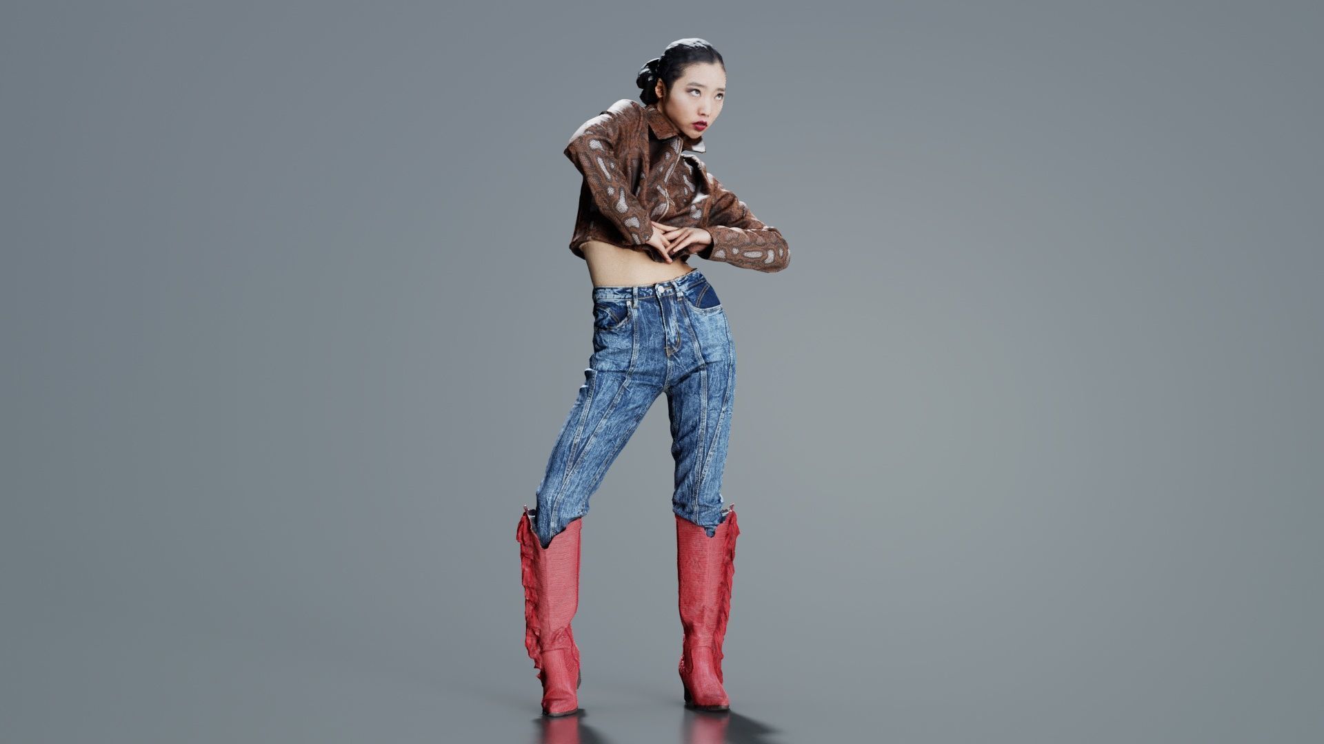 Asian Woman Wearing Red Boots 009 Low-poly 3D model_8