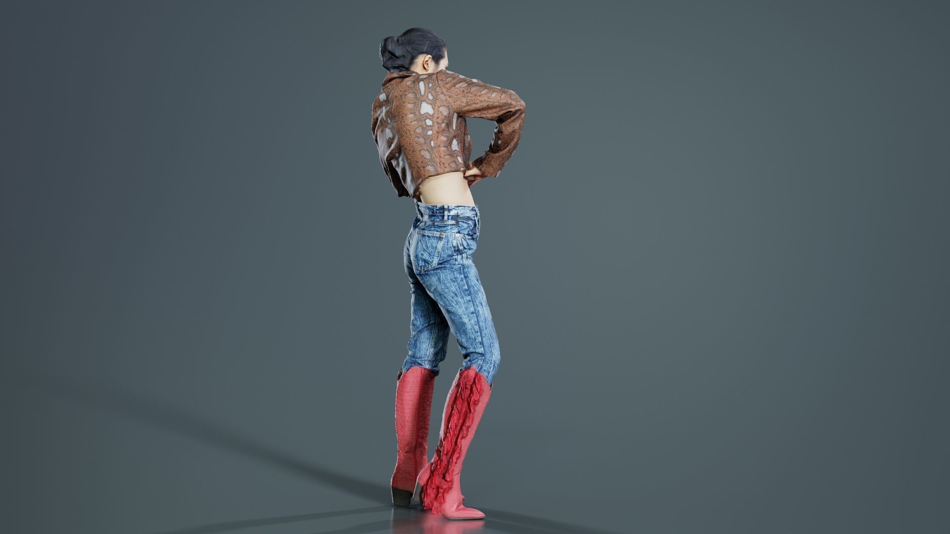 Asian Woman Wearing Red Boots 009 Low-poly 3D model_2