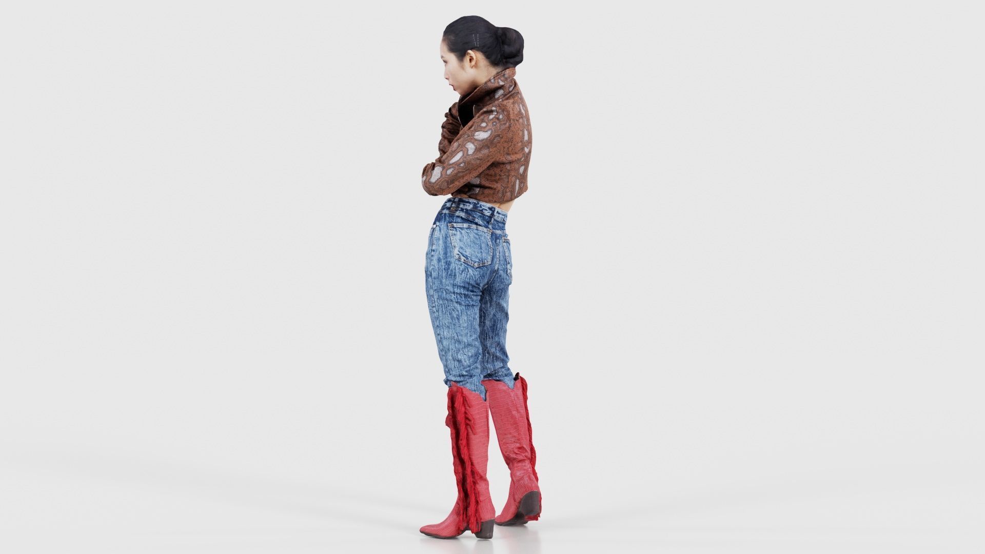 Asian Woman Wearing Red Boots 009 Low-poly 3D model_24