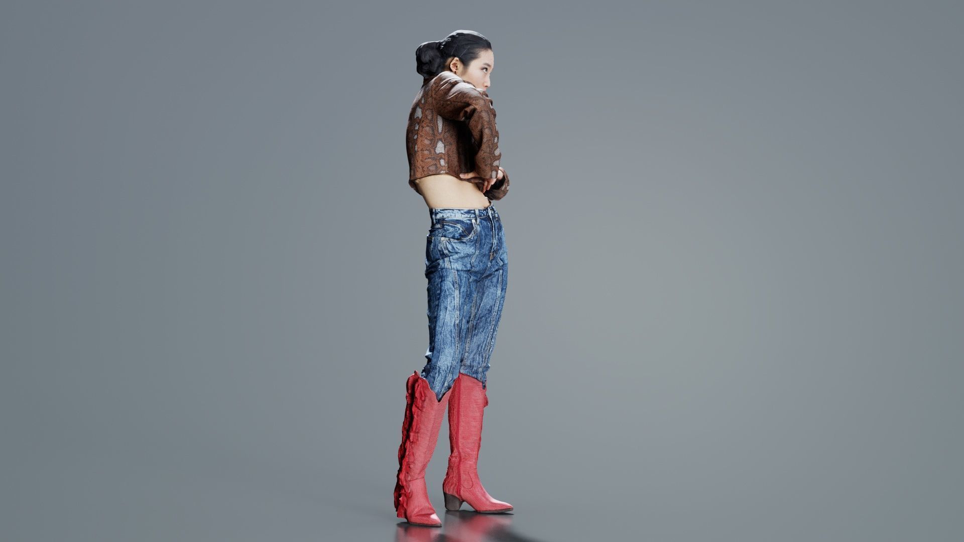 Asian Woman Wearing Red Boots 009 Low-poly 3D model_3