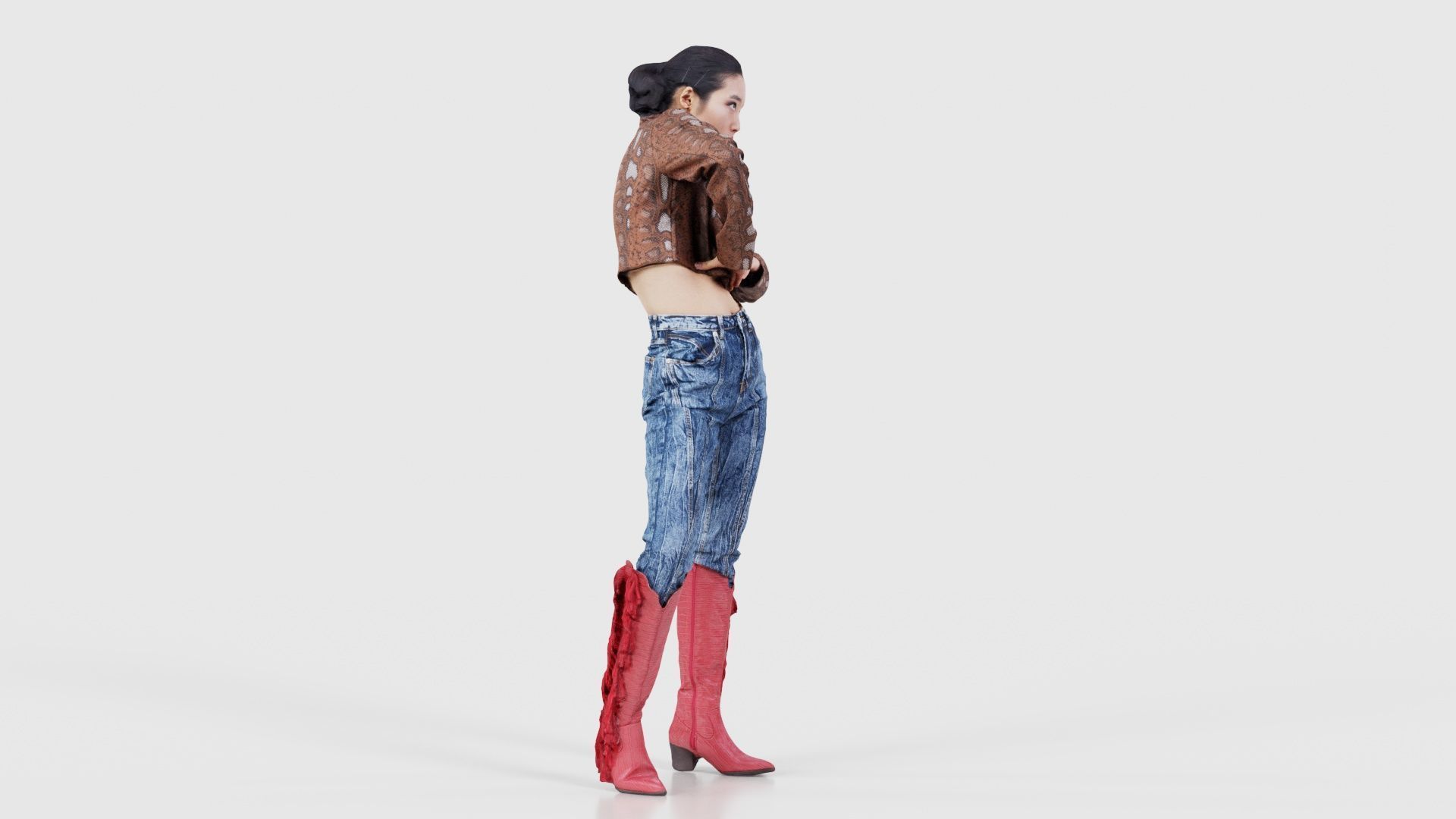 Asian Woman Wearing Red Boots 009 Low-poly 3D model_18