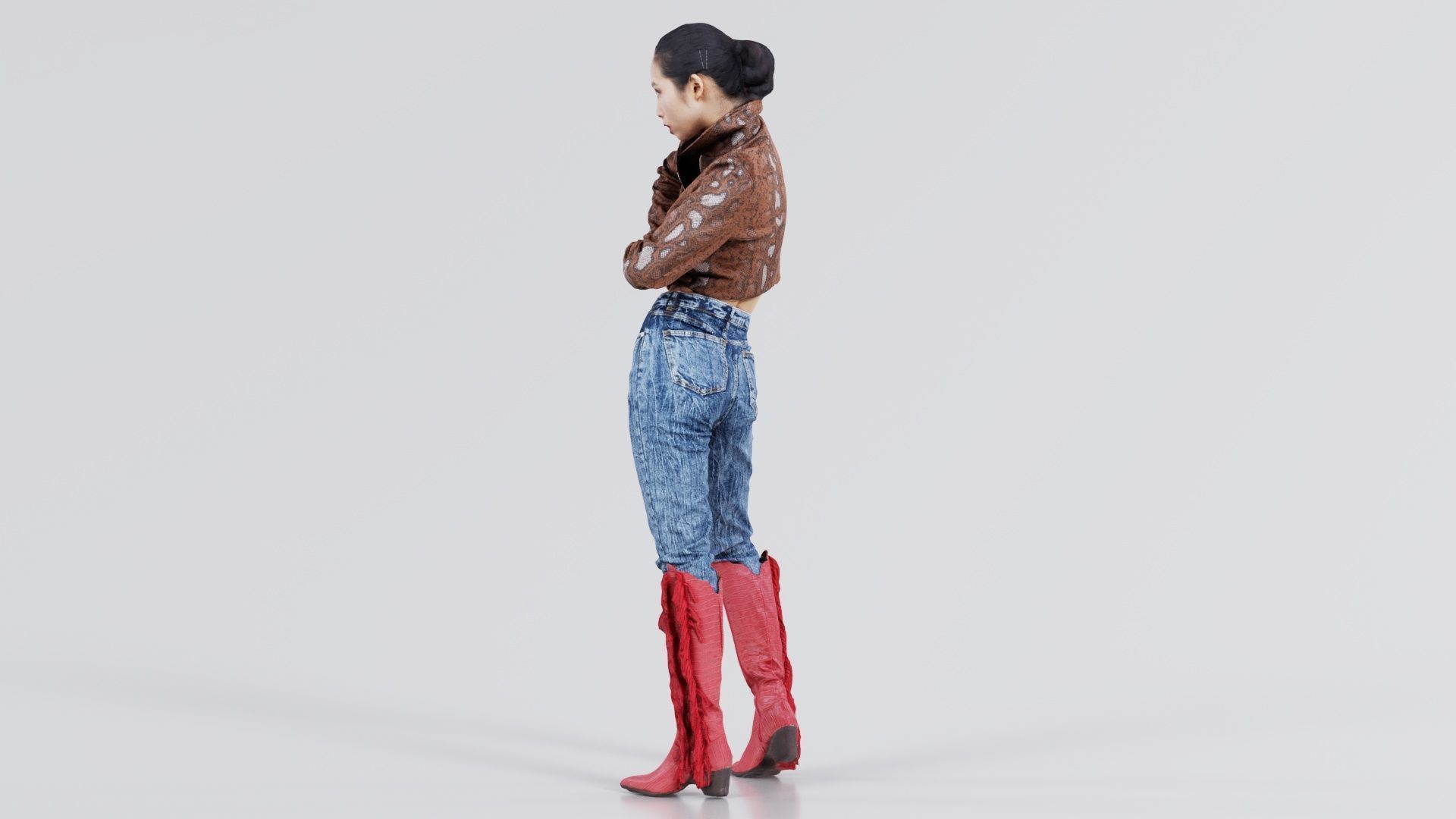 Asian Woman Wearing Red Boots 009 Low-poly 3D model_1