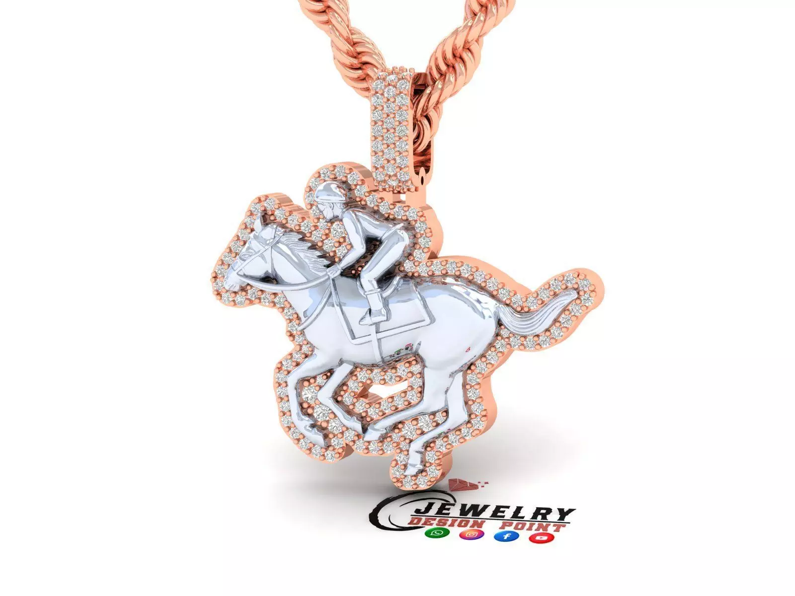 Custom Horse Rider Emoji Diamond Pendant - Horse Necklace 3D print model