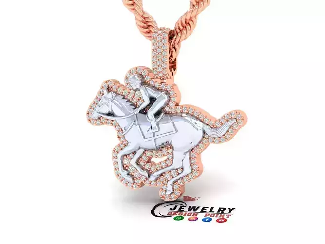 Custom Horse Rider Emoji Diamond Pendant - Horse Necklace 