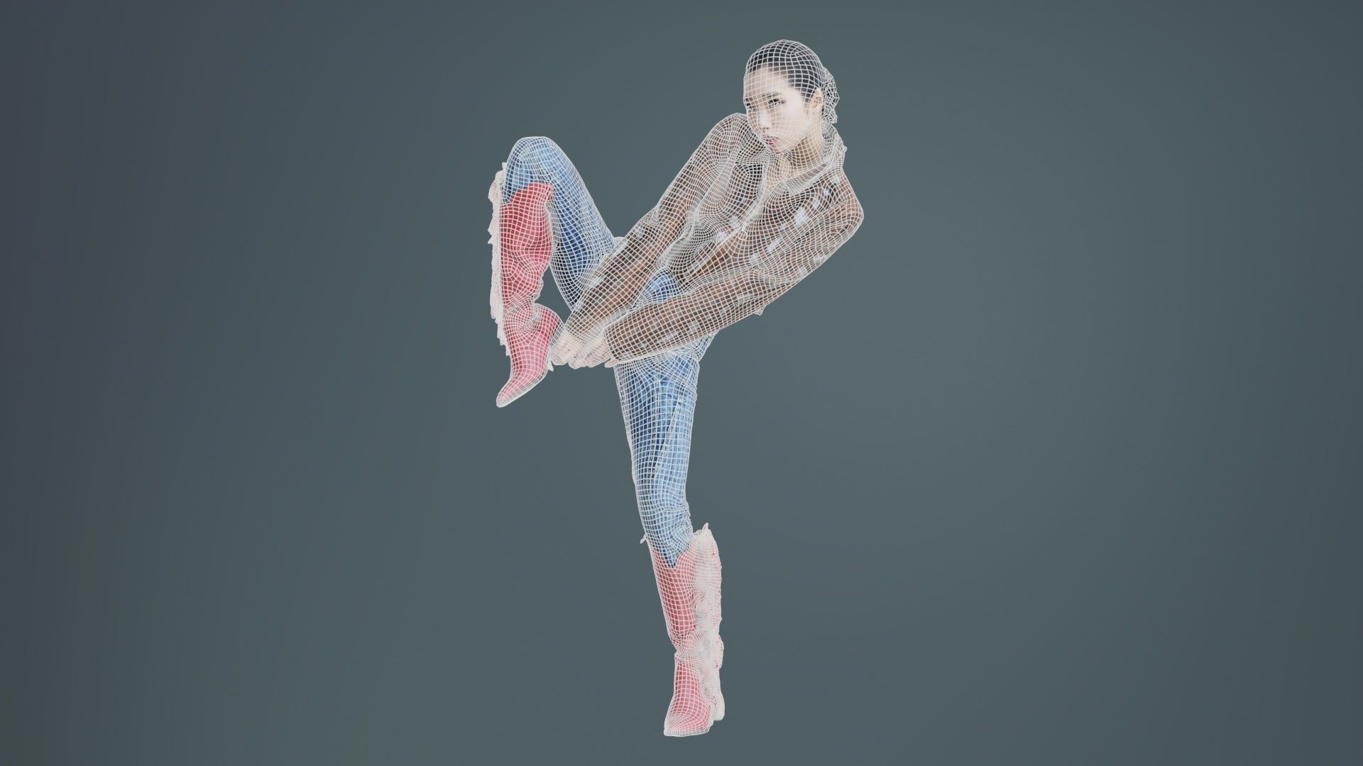 Asian Woman Wearing Red Boots 014 Low-poly 3D model_9