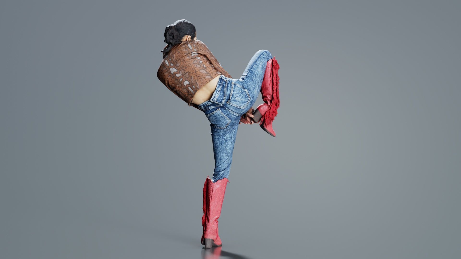 Asian Woman Wearing Red Boots 014 Low-poly 3D model_8