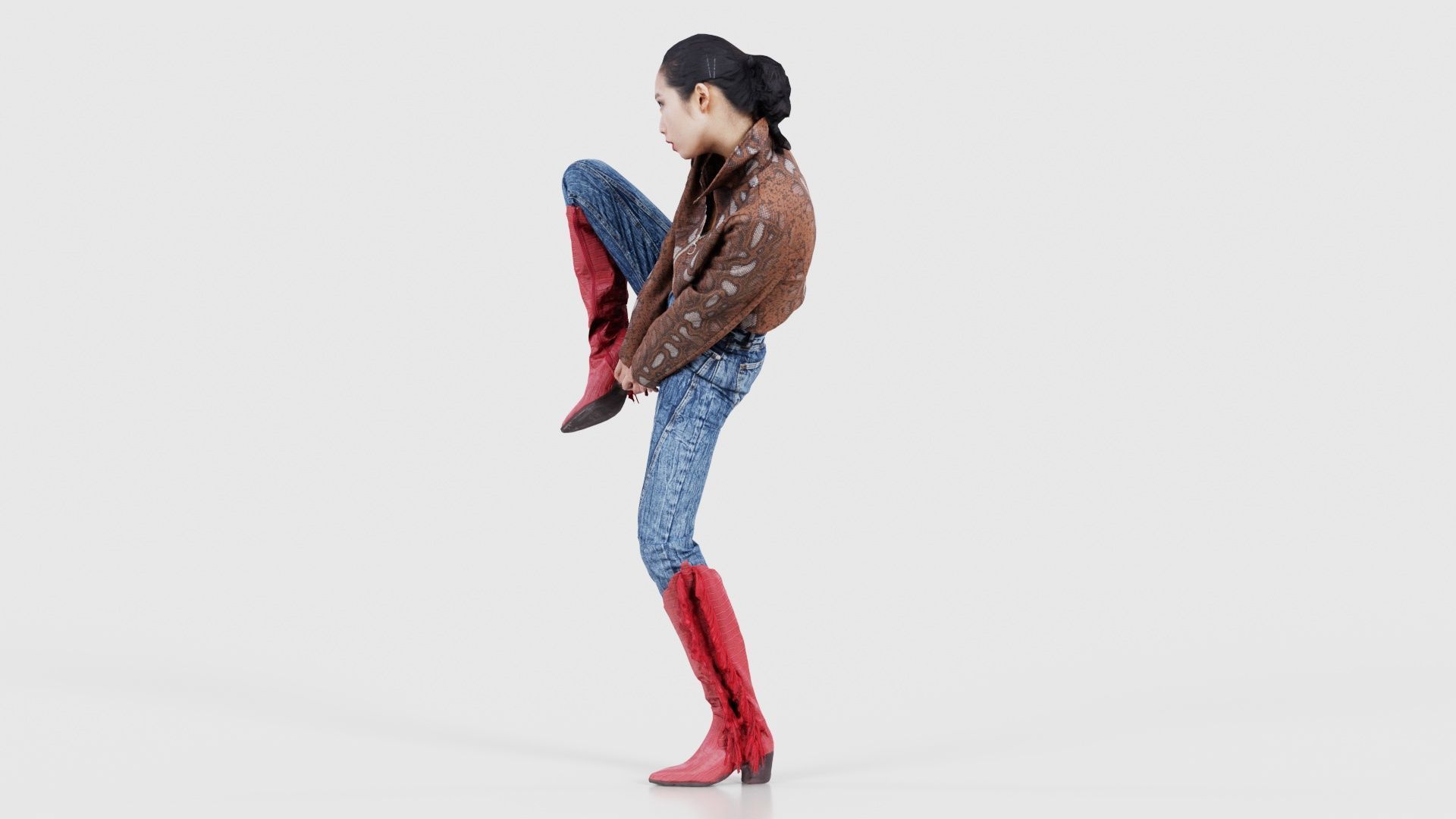 Asian Woman Wearing Red Boots 014 Low-poly 3D model_25