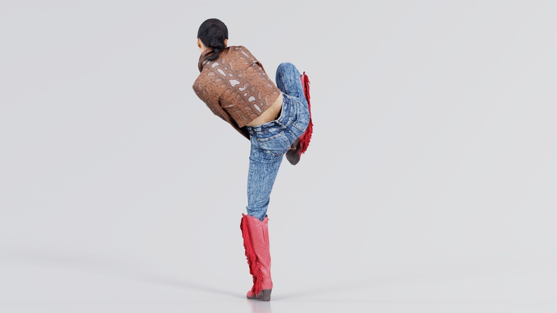 Asian Woman Wearing Red Boots 014 Low-poly 3D model_4