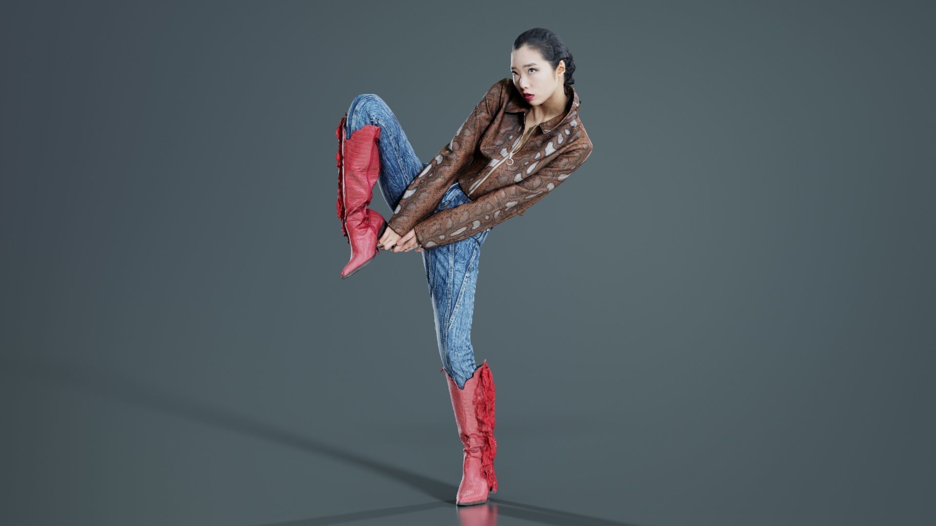 Asian Woman Wearing Red Boots 014 Low-poly 3D model_5