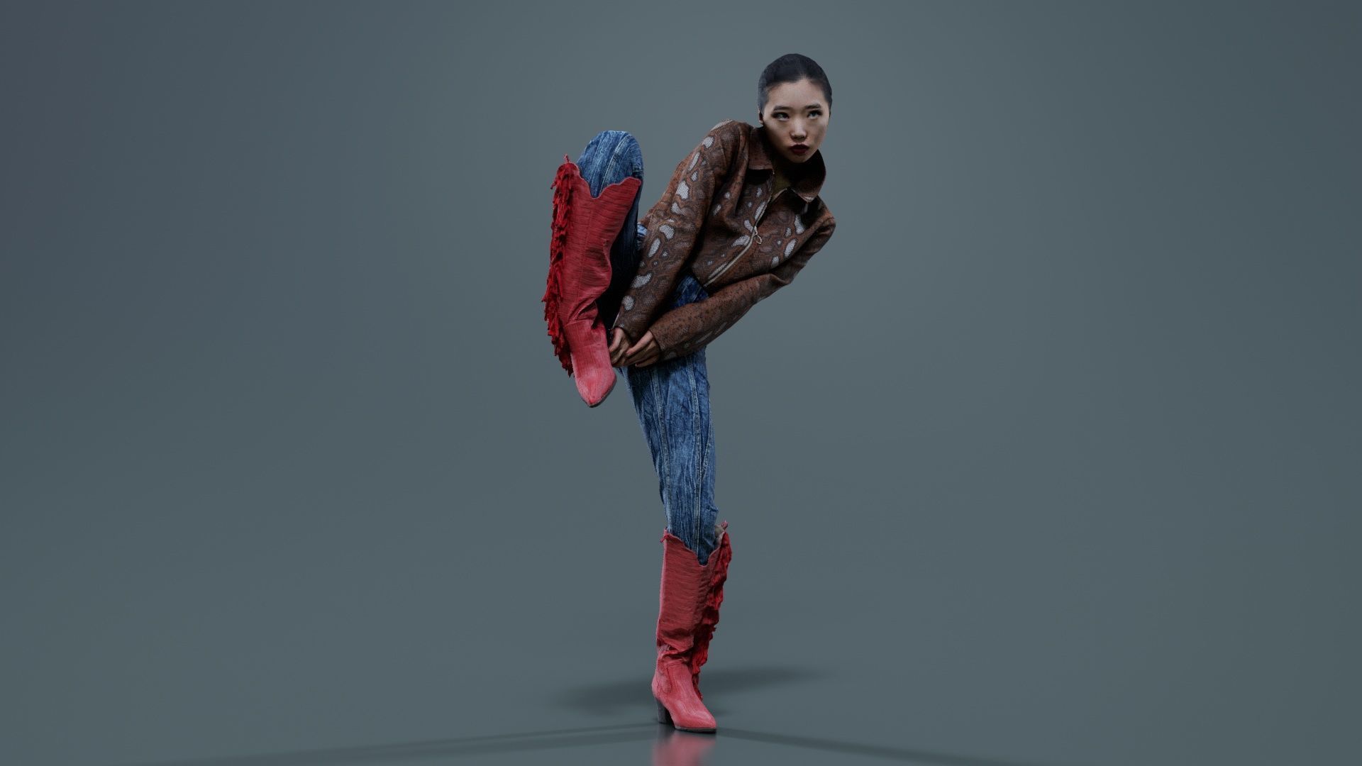 Asian Woman Wearing Red Boots 014 Low-poly 3D model_1