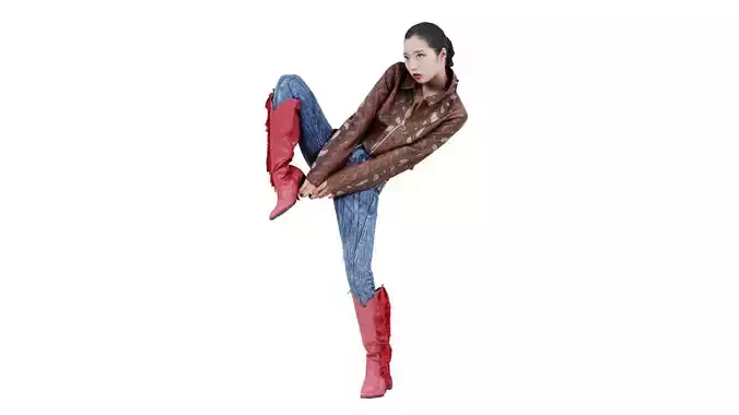 Asian Woman Wearing Red Boots 014 Low-poly 3D model