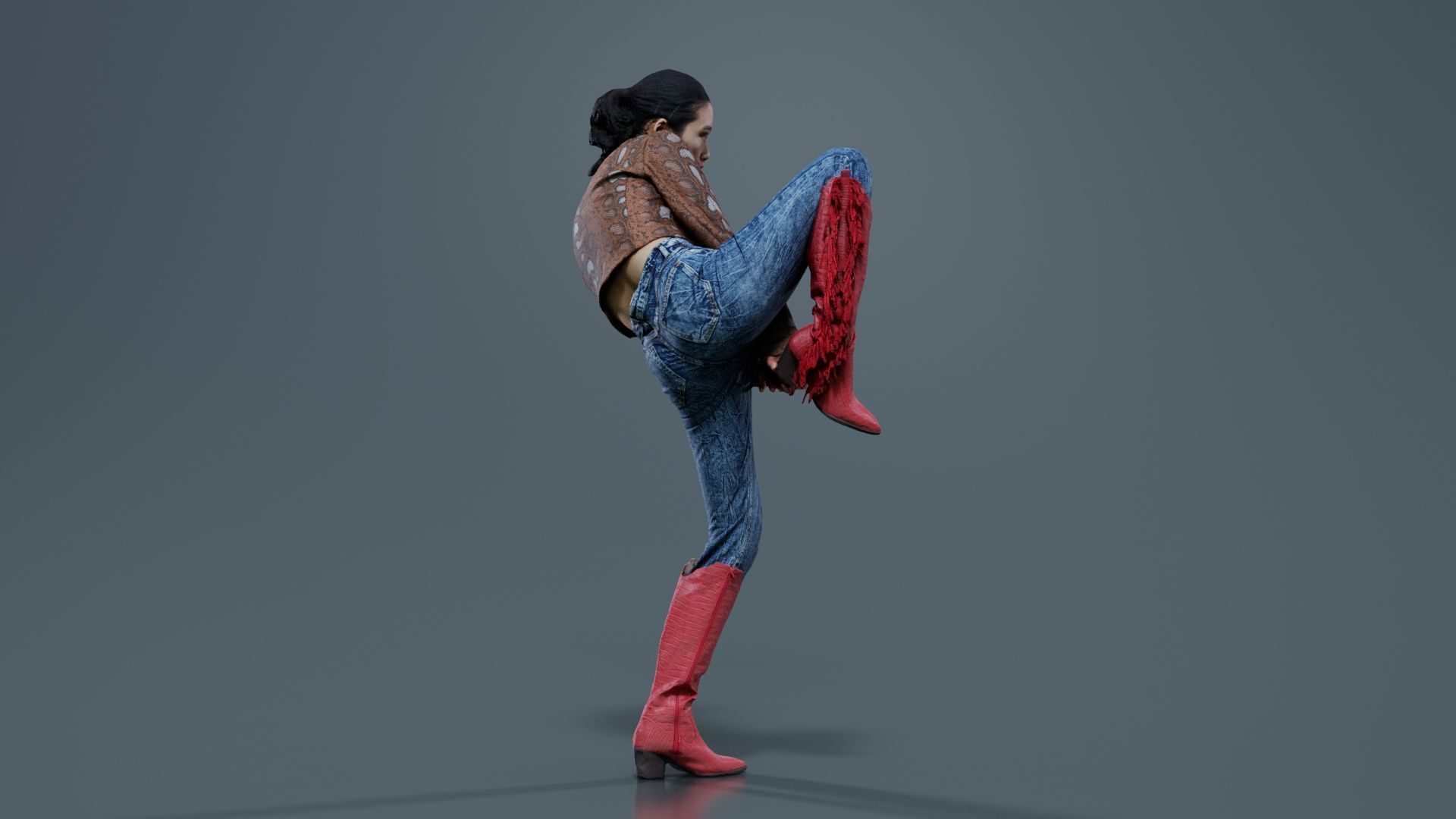 Asian Woman Wearing Red Boots 014 Low-poly 3D model_2