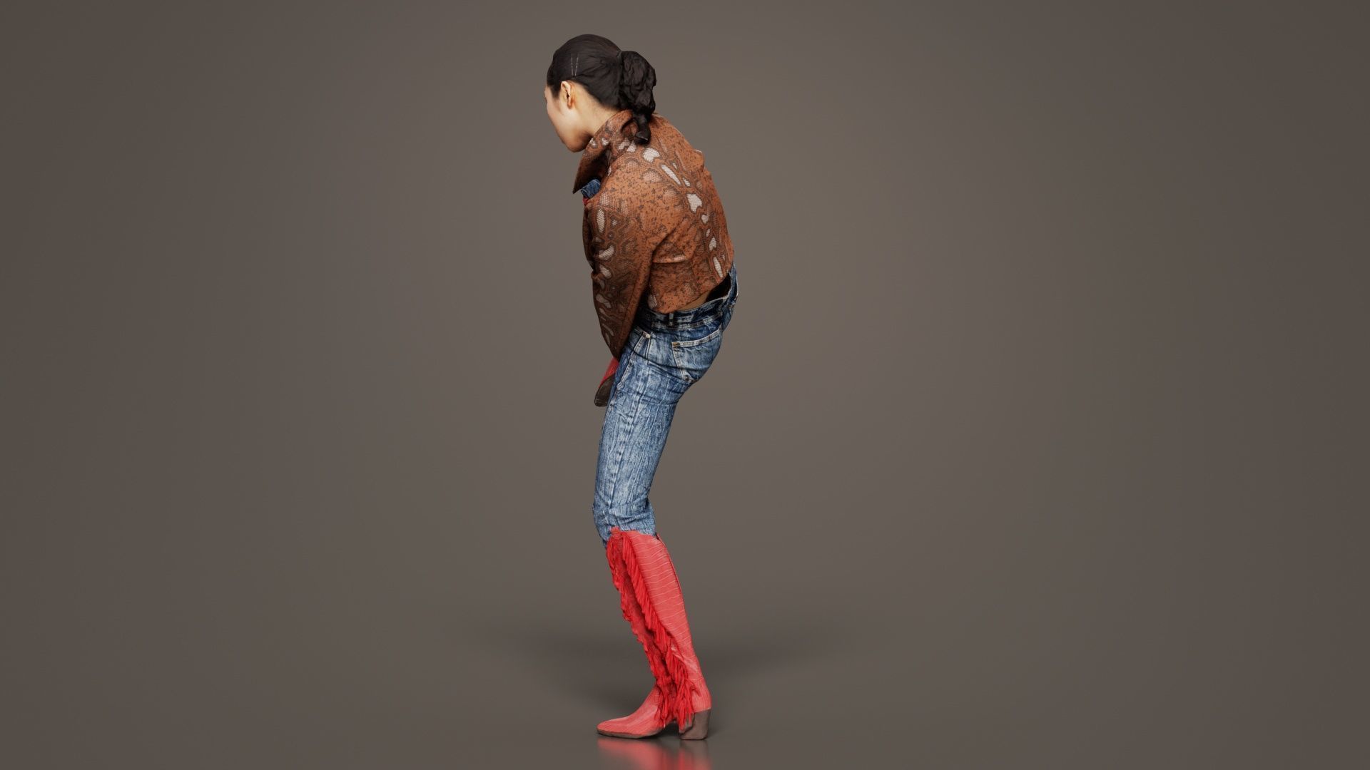 Asian Woman Wearing Red Boots 014 Low-poly 3D model_3