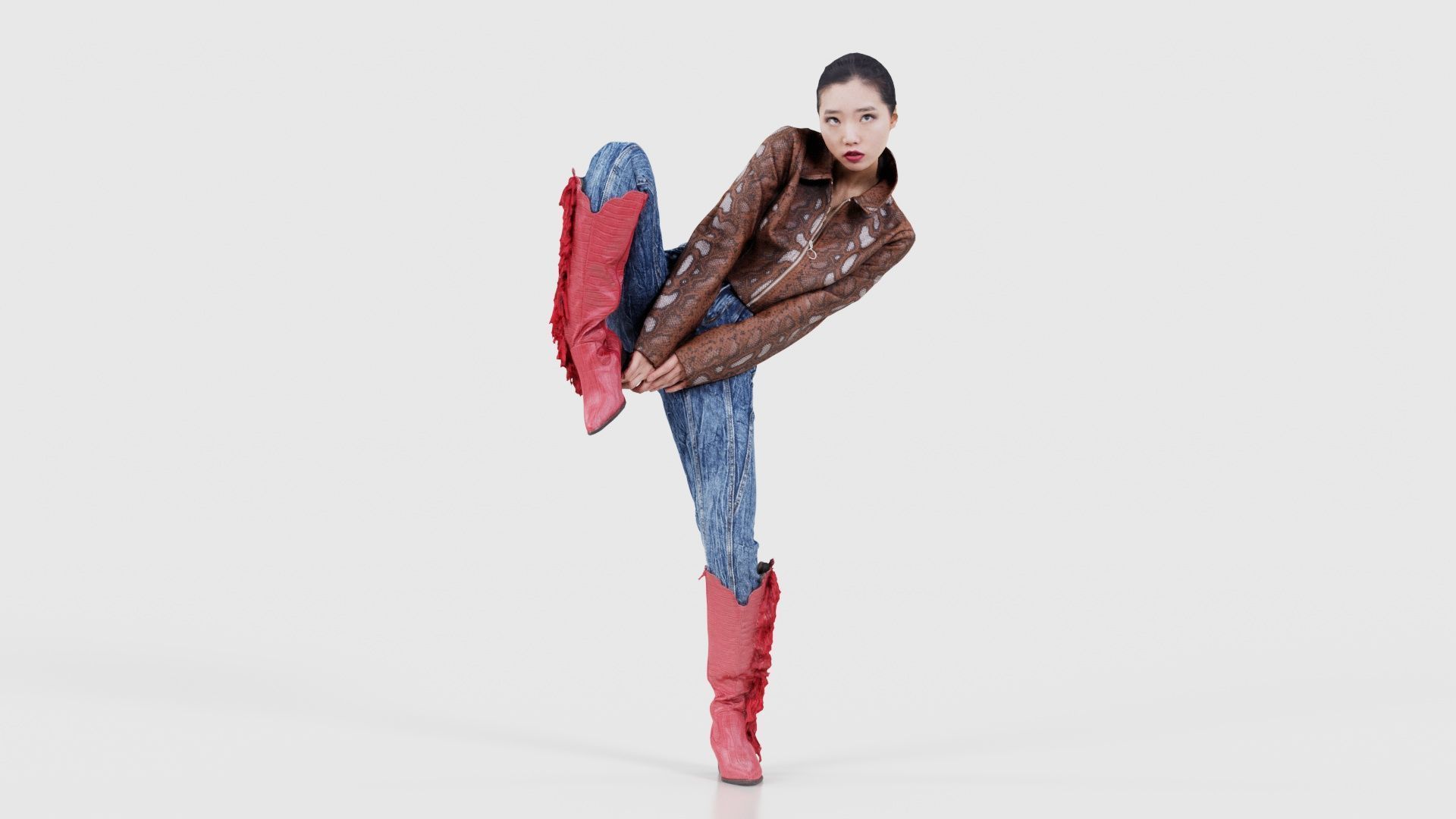 Asian Woman Wearing Red Boots 014 Low-poly 3D model_16