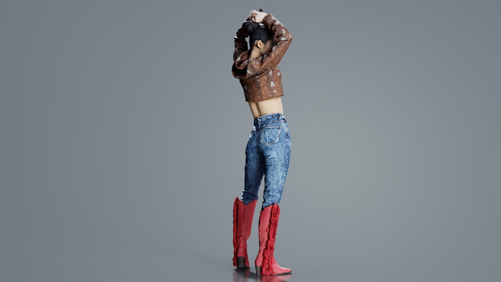 Asian Woman Wearing Red Boots 028 Low-poly 3D model_4