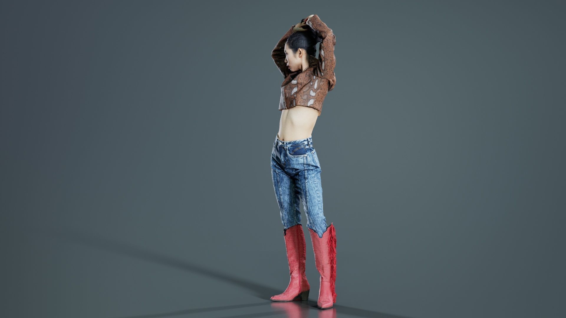 Asian Woman Wearing Red Boots 028 Low-poly 3D model_8