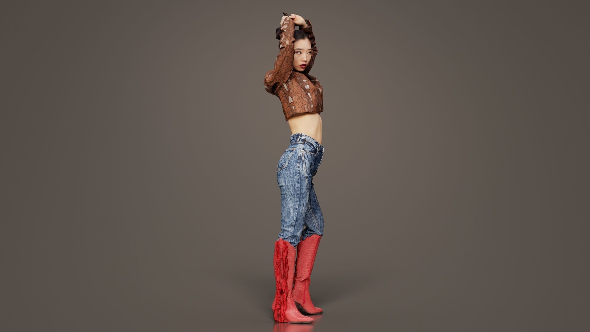 Asian Woman Wearing Red Boots 028 Low-poly 3D model_7