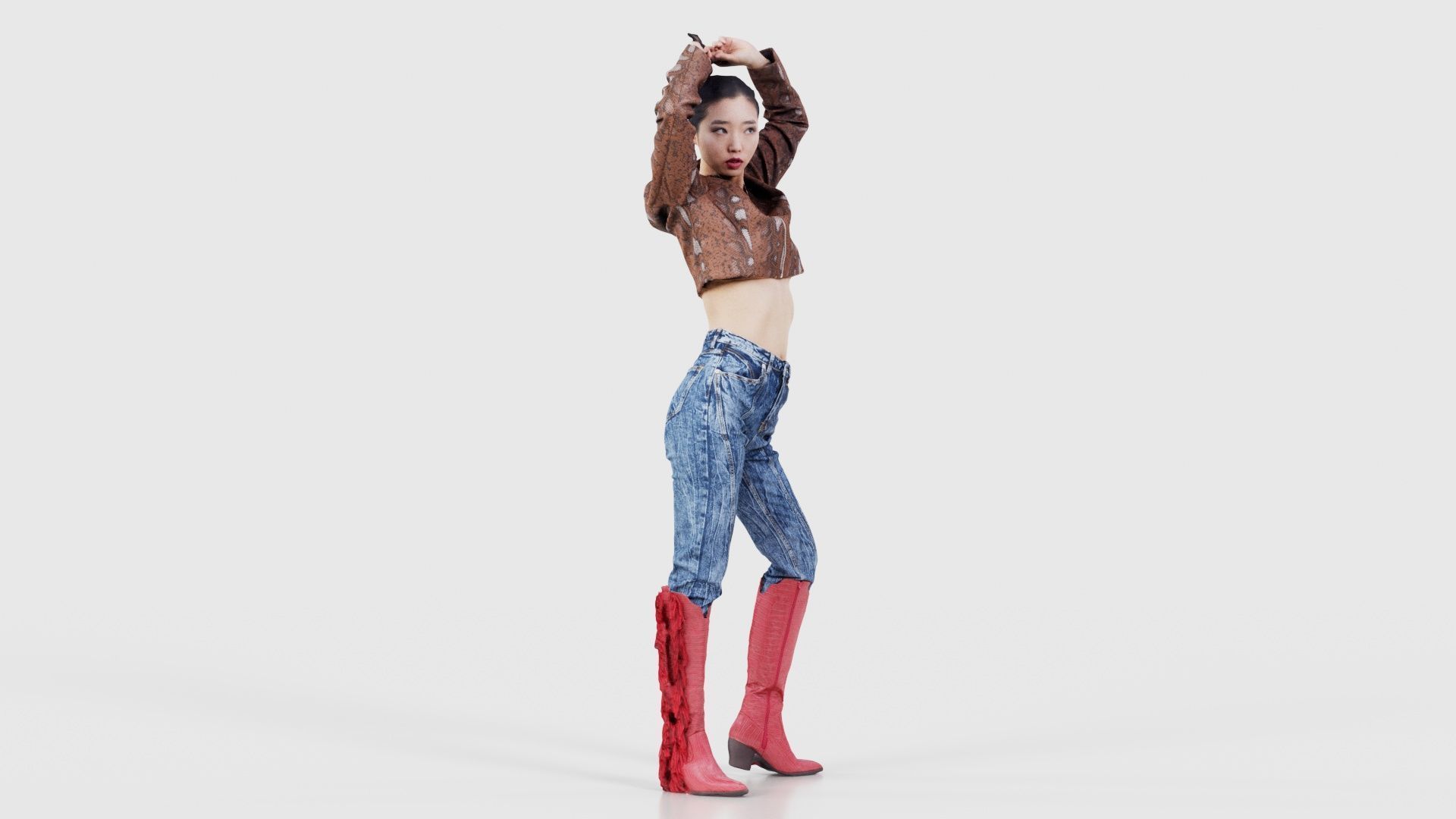 Asian Woman Wearing Red Boots 028 Low-poly 3D model_16