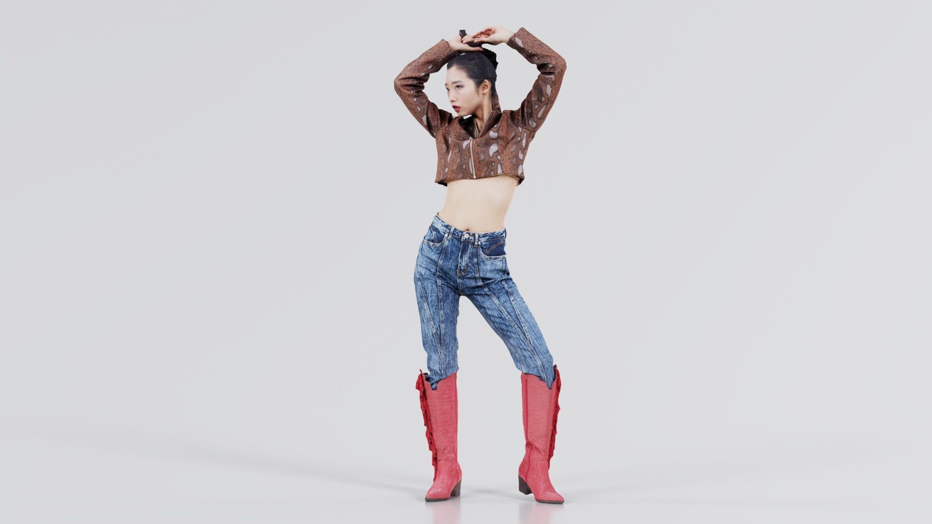 Asian Woman Wearing Red Boots 028 Low-poly 3D model_3
