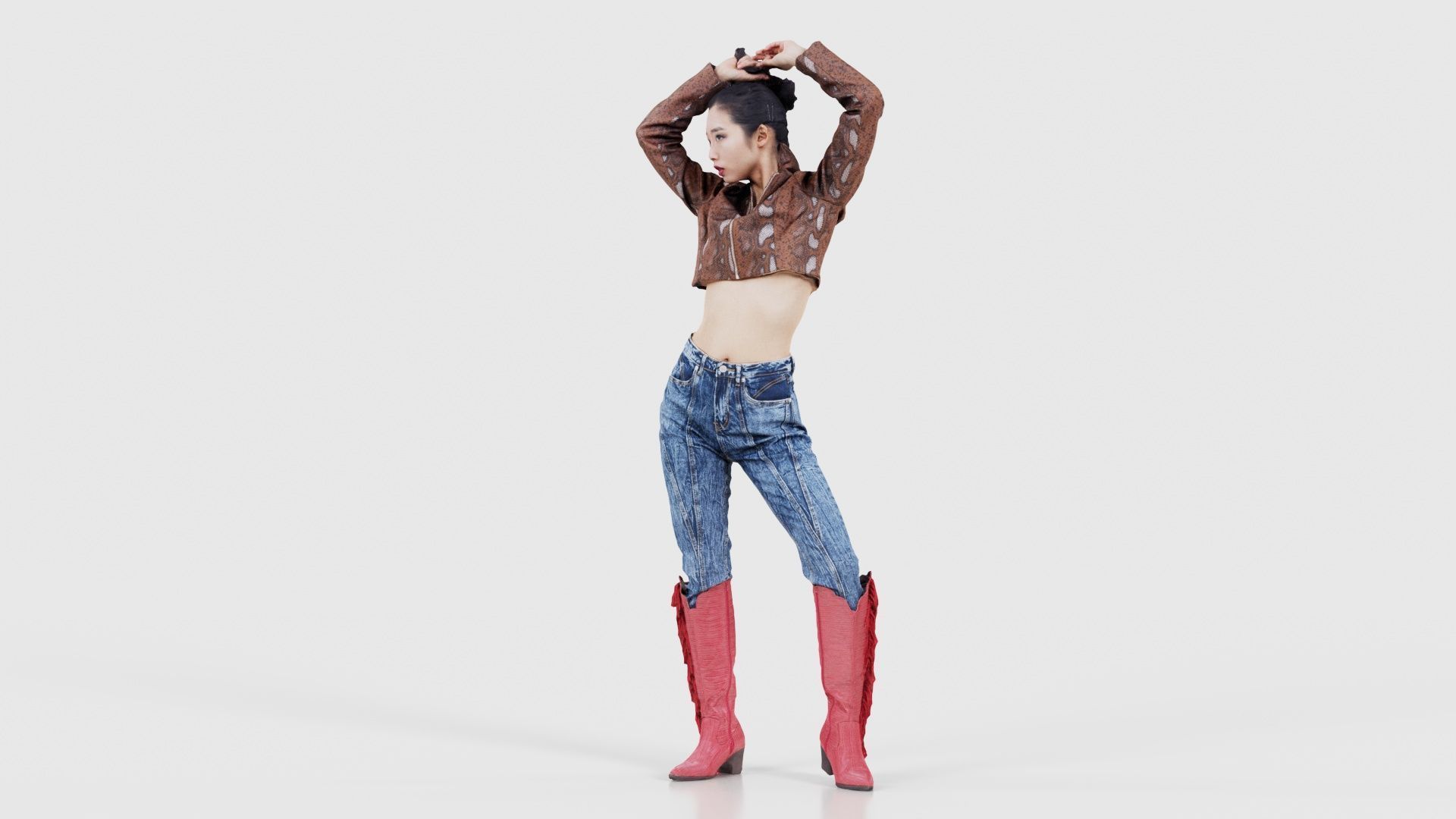 Asian Woman Wearing Red Boots 028 Low-poly 3D model_25