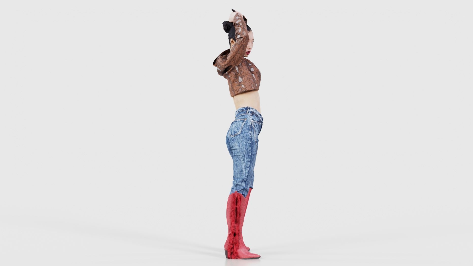 Asian Woman Wearing Red Boots 028 Low-poly 3D model_17