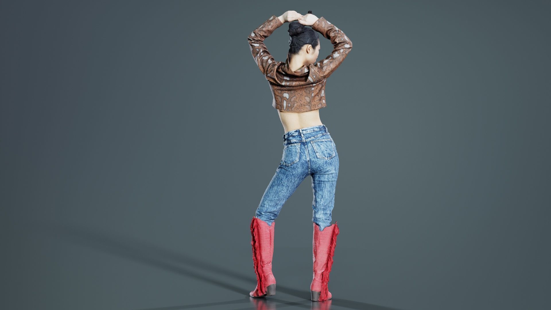 Asian Woman Wearing Red Boots 028 Low-poly 3D model_5