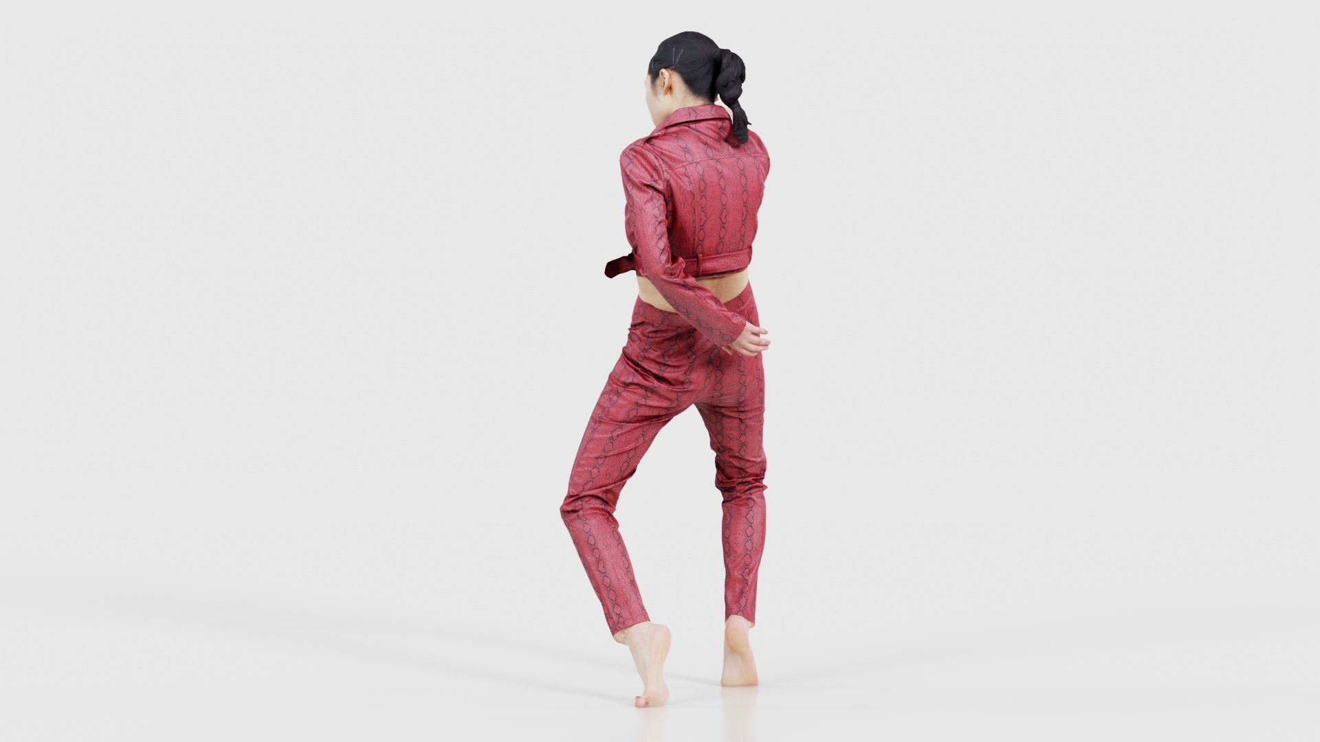 Asian Woman Wearing Red Leather Snake Print Outfit 003 Low-poly 3D model_23
